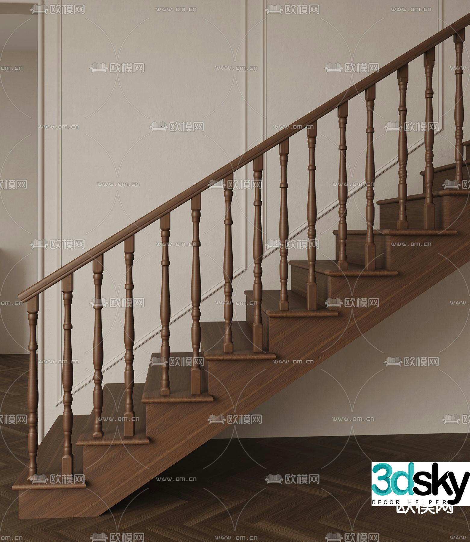 American staircase handrail staircase 3d model