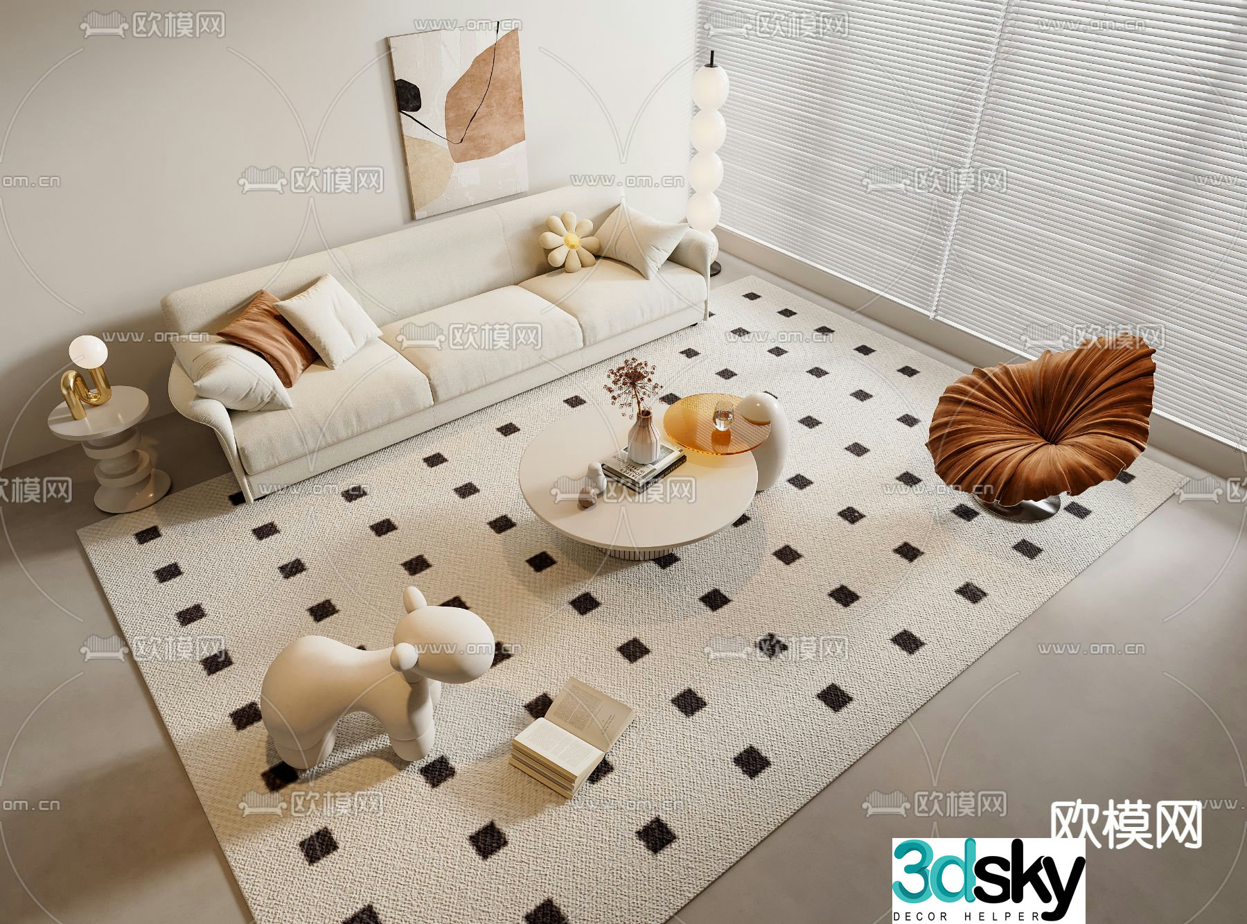 Cream style sofa three person sofa 3d model