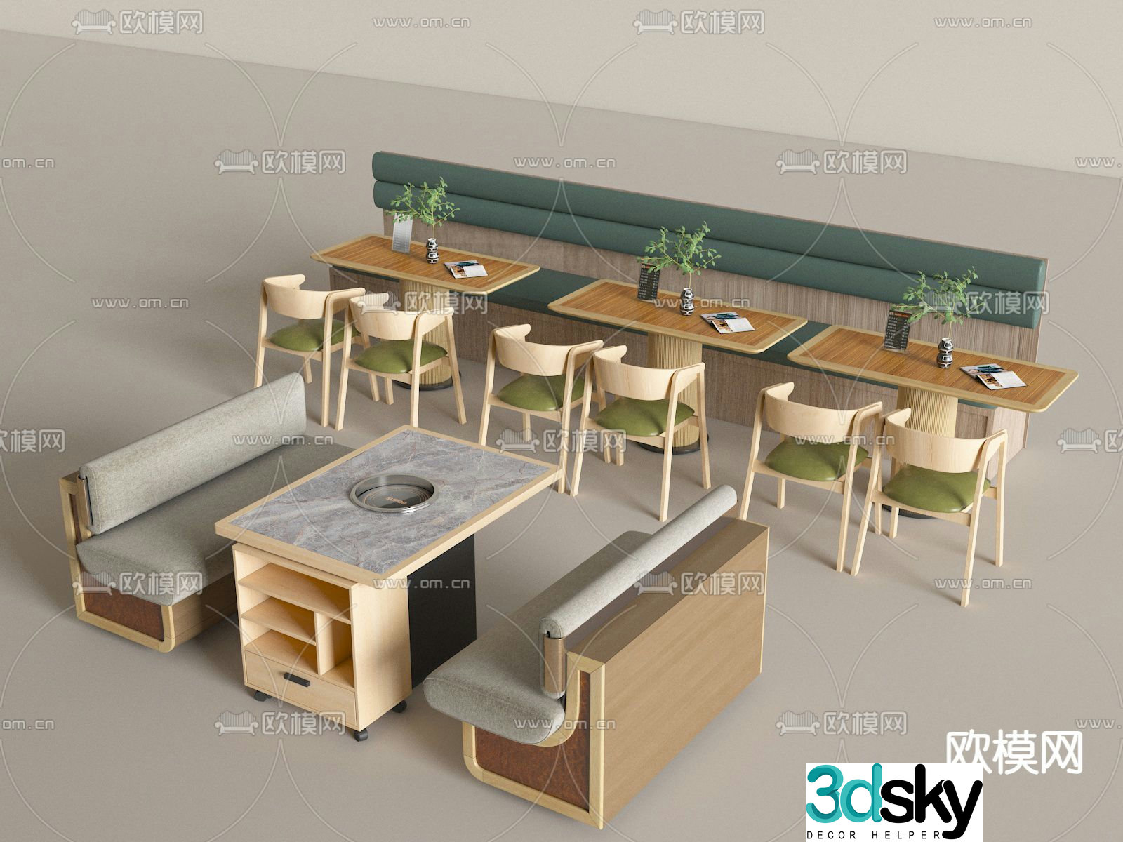 Card seat dining table and chairs restaurant card seat card seat sofa 3D model