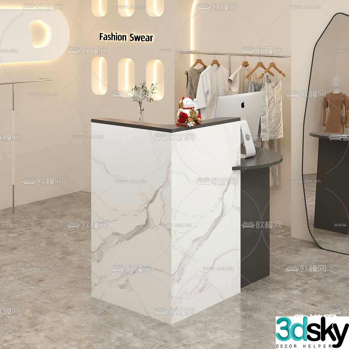 Modern cashier front desk bar 3d model