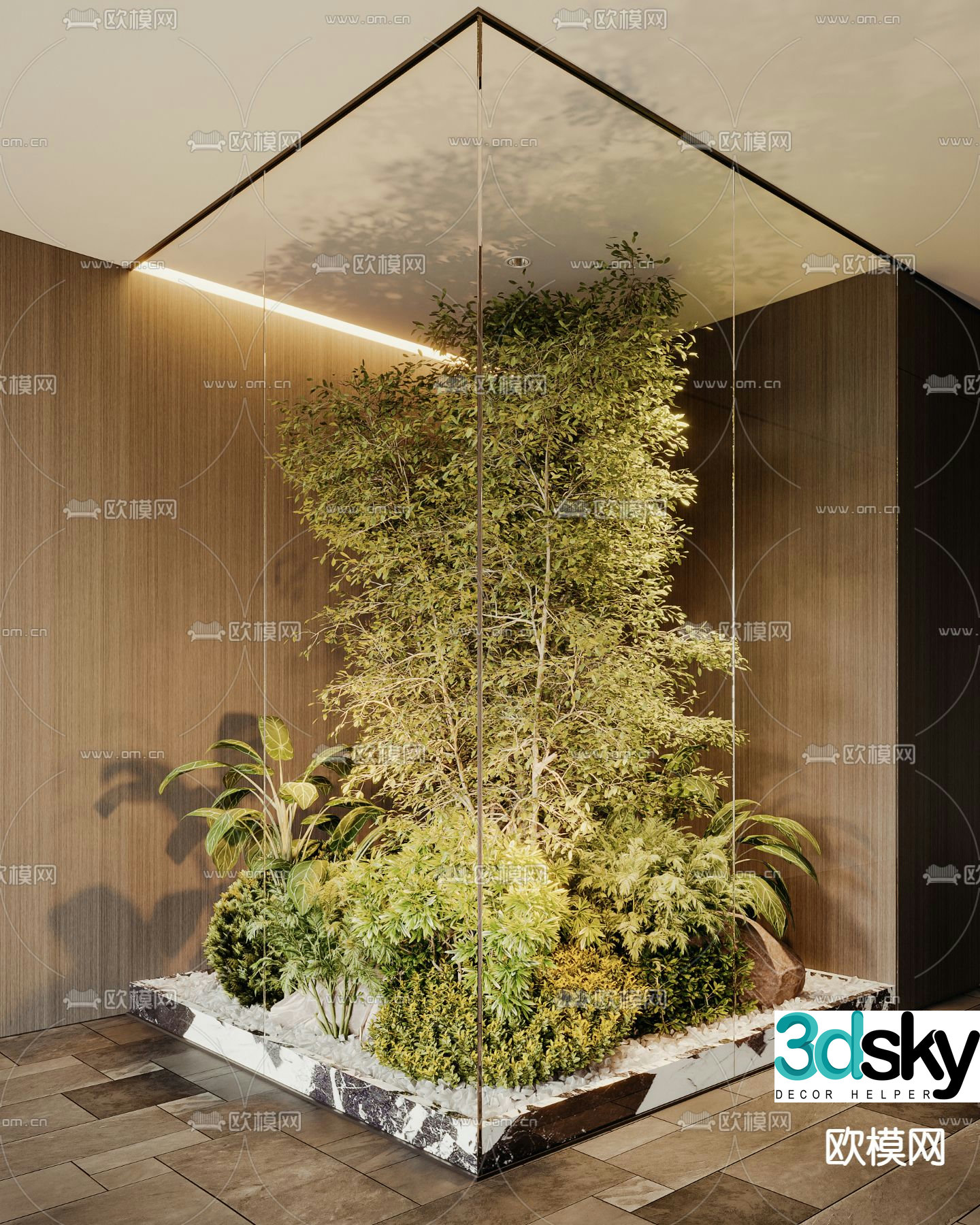 Indoor landscape plant landscaping glass cover 3d model