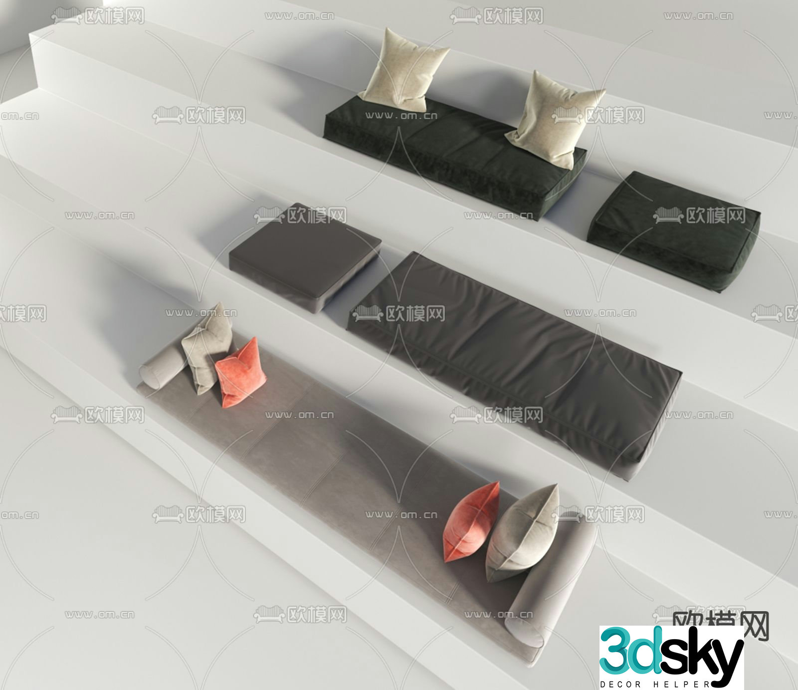 Cushion bay window cushion 3d model