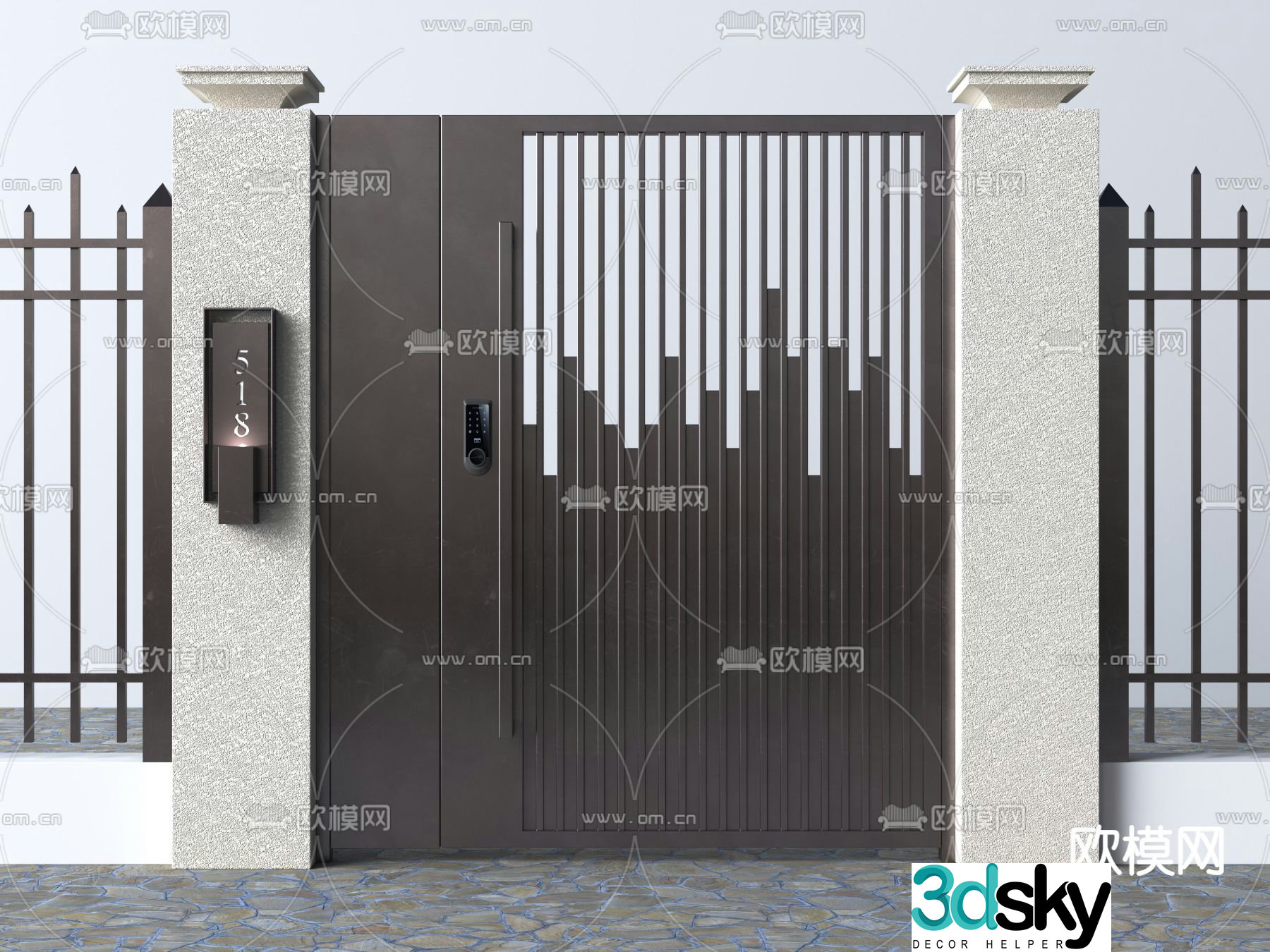 Villa door courtyard door garden door 3d model