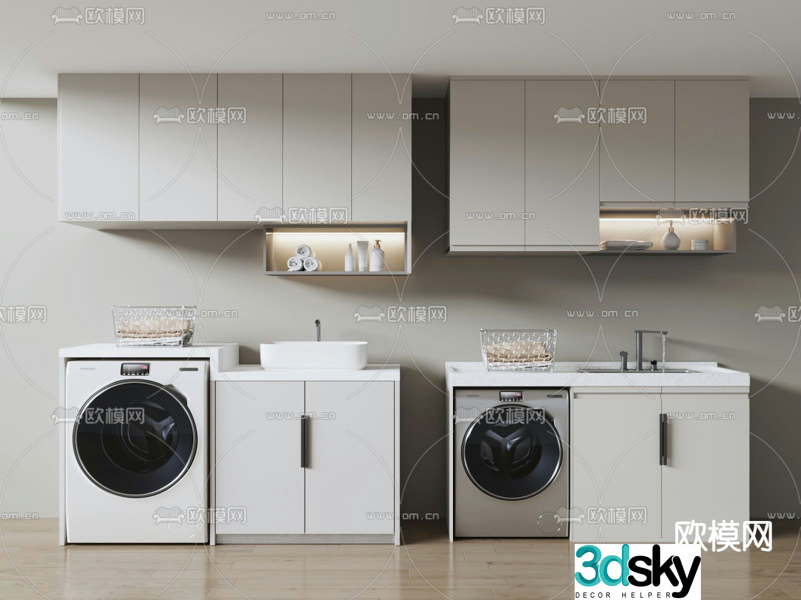 Modern balcony cabinet washing machine cabinet 3d model