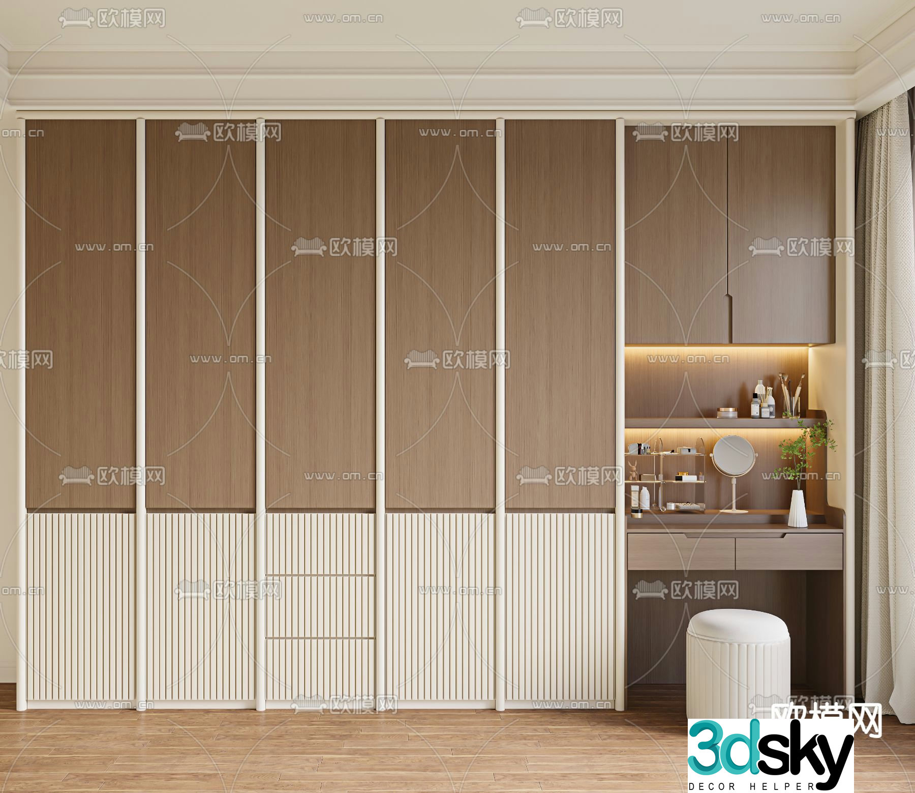 Medieval style wardrobe dresser integrated cabinet 3d model