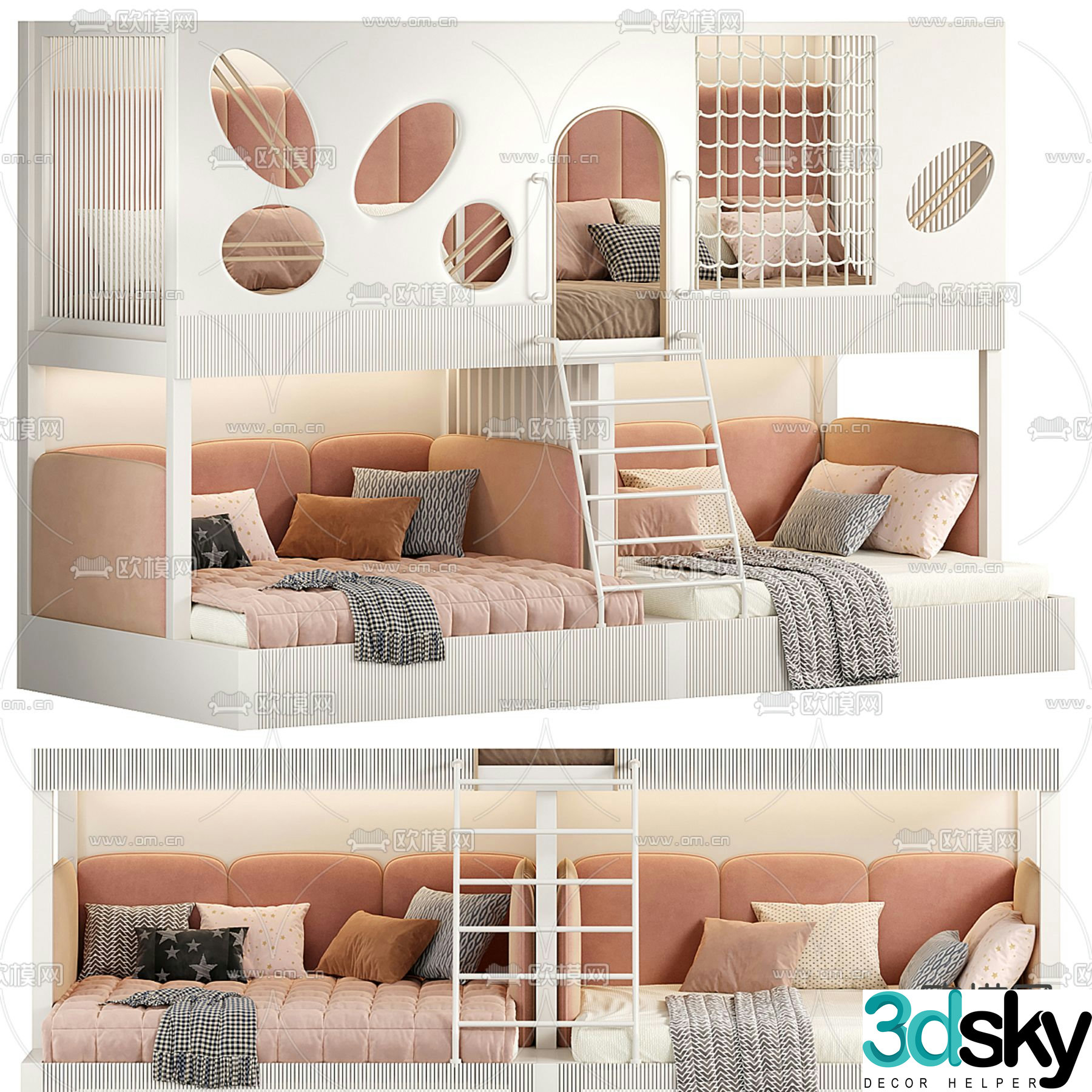 Designer modern children’s bed bunk bed 3d model