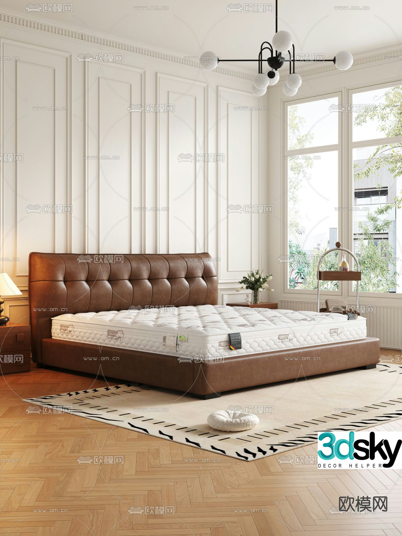 French double bed mattress 3d model