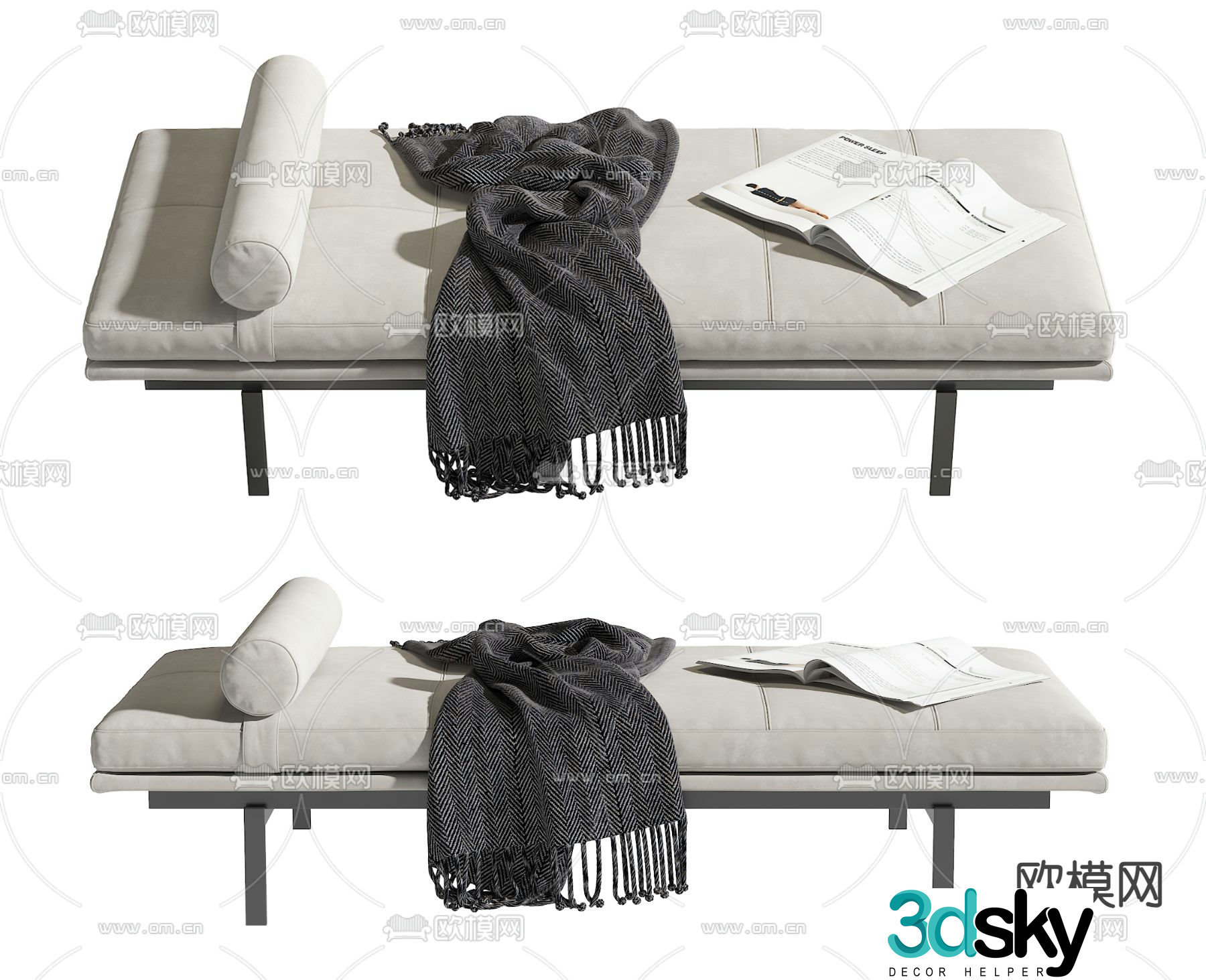 Modern bed end stool footrest 3d model