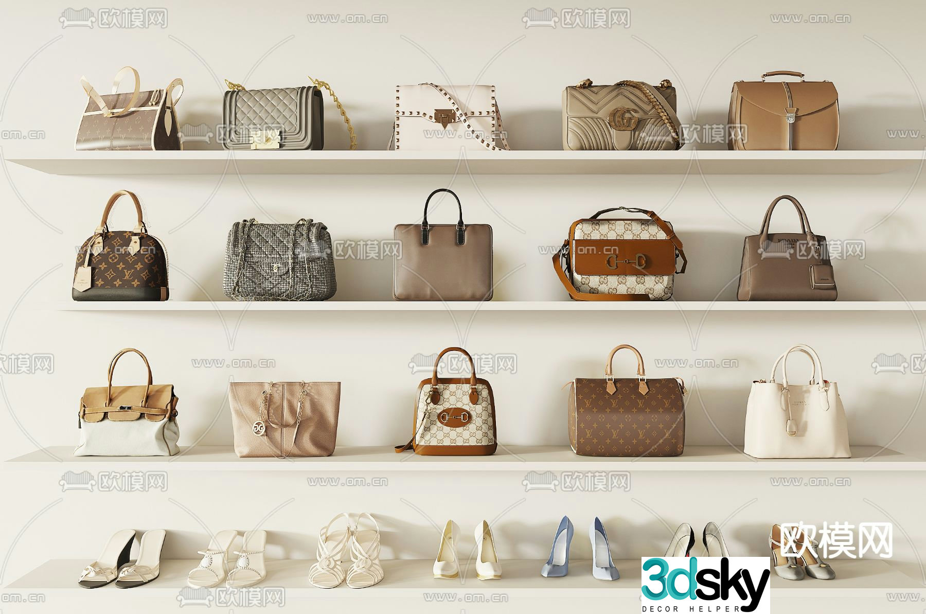 Modern bags shoes 3d model