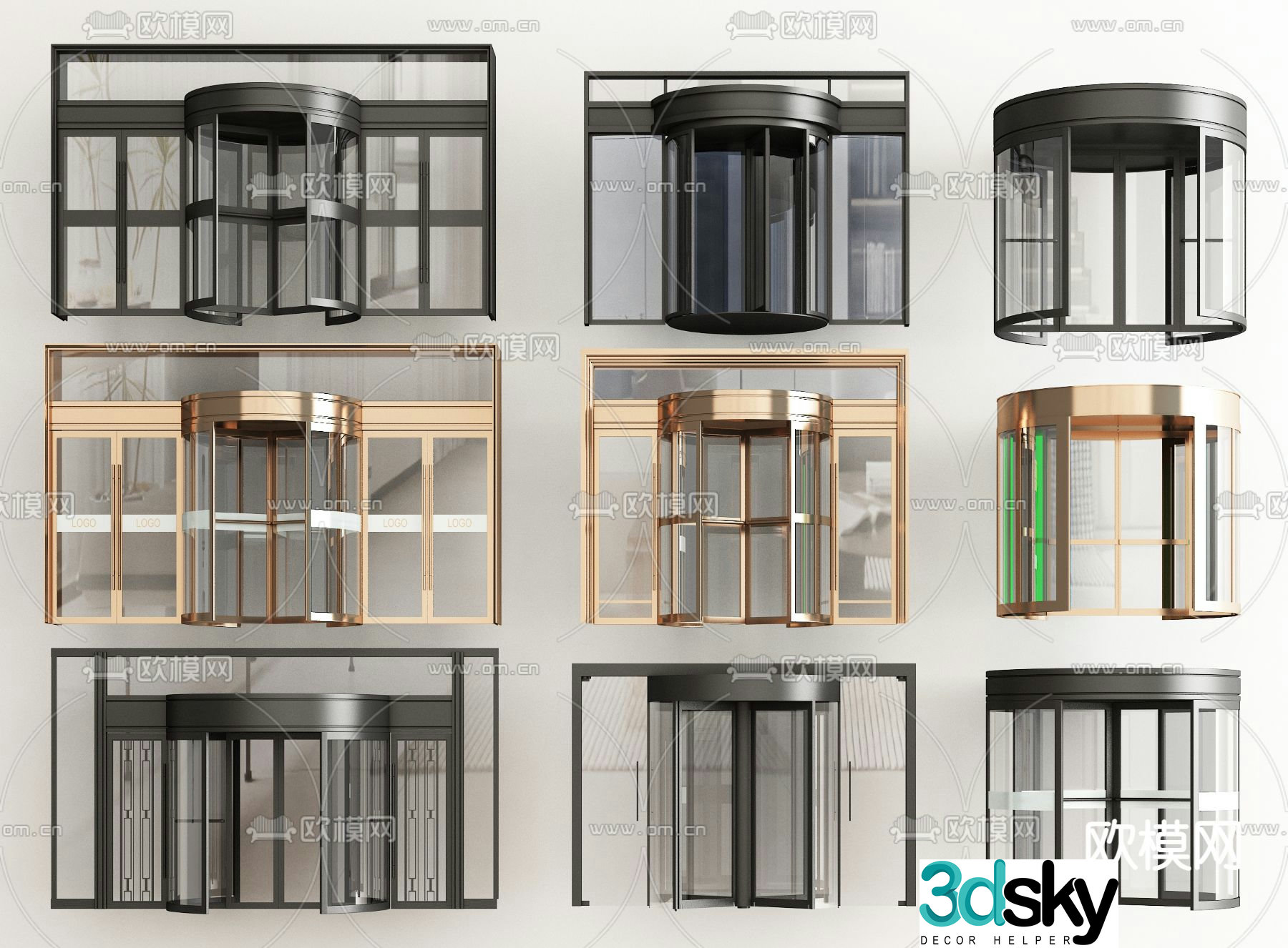 Automatic revolving door Induction door Glass revolving door 3D model
