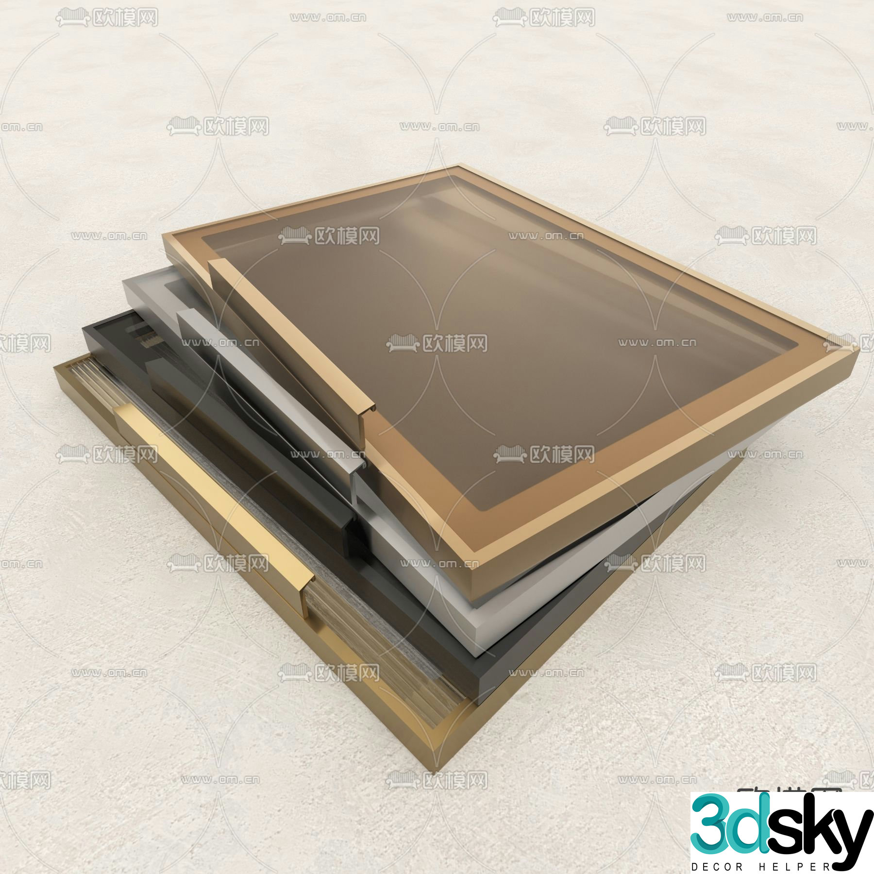 Tempered glass cabinet door aluminum frame glass door 3d model