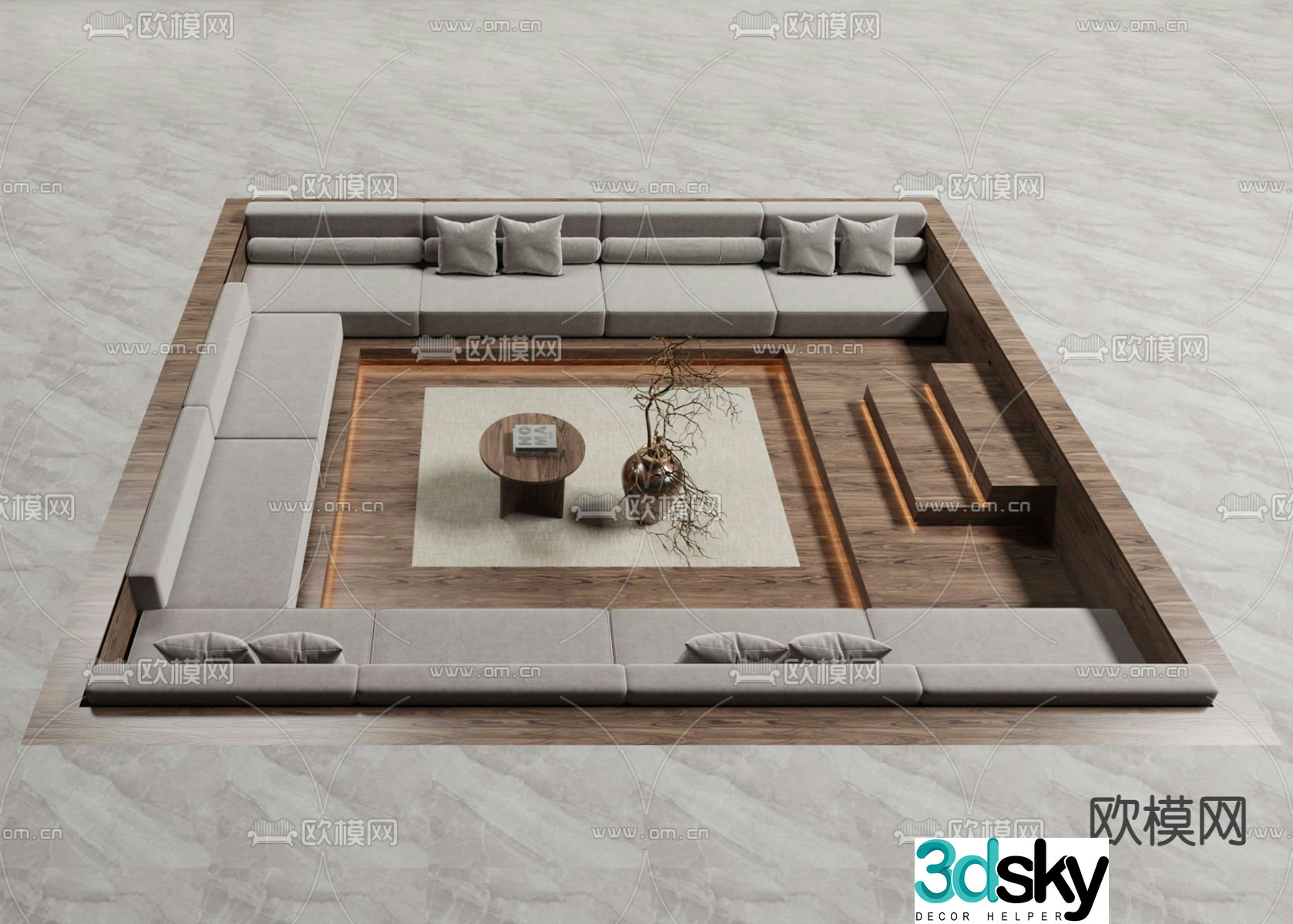 Sunken sofa deck sofa 3D model