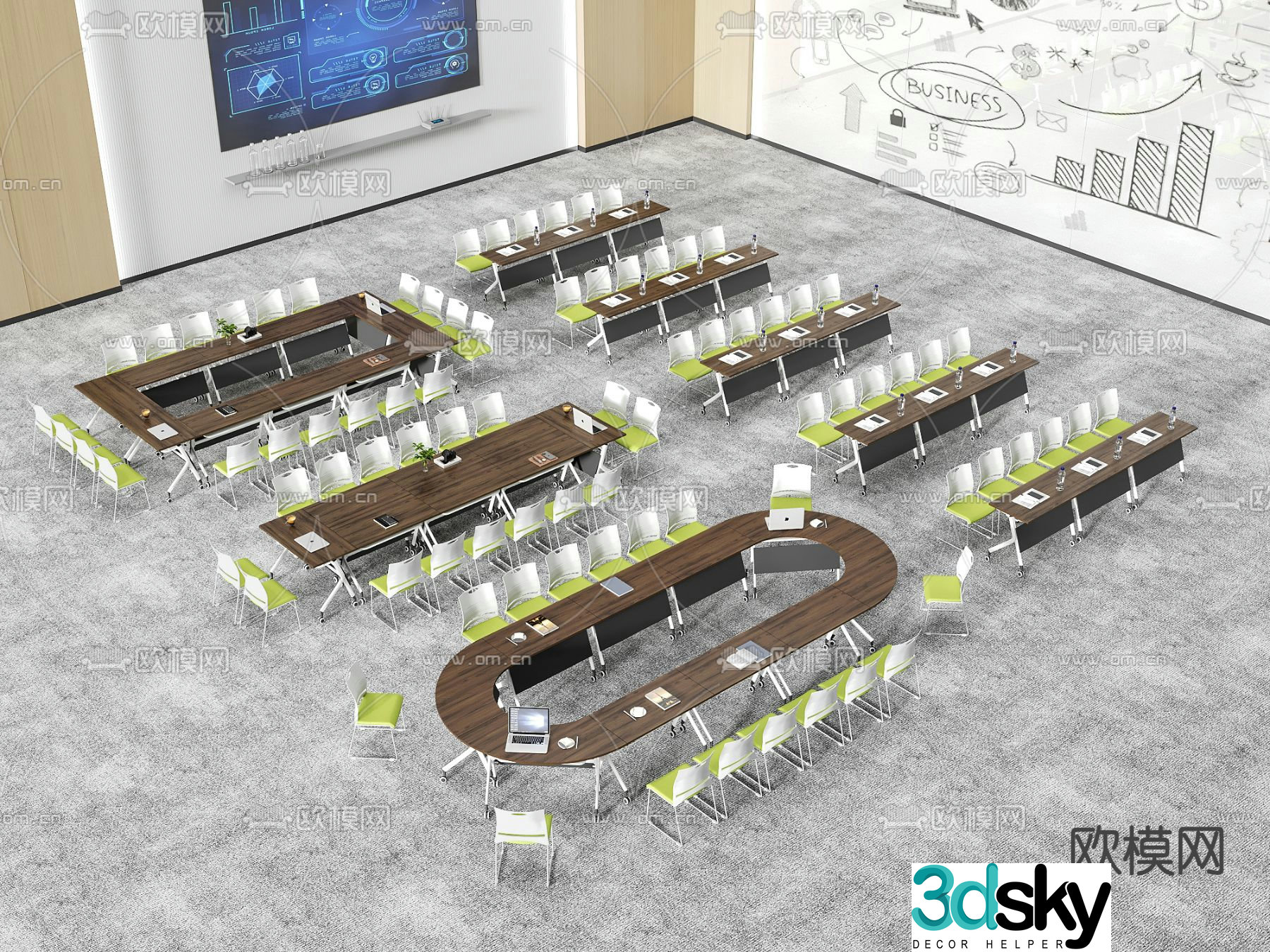 Modern conference table office desk chair training table 3d model