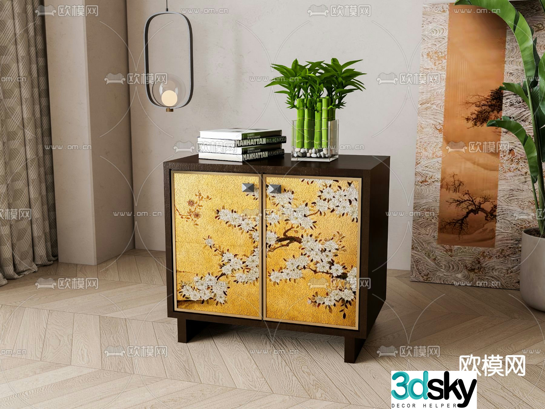 New Chinese style bedside table 3d model