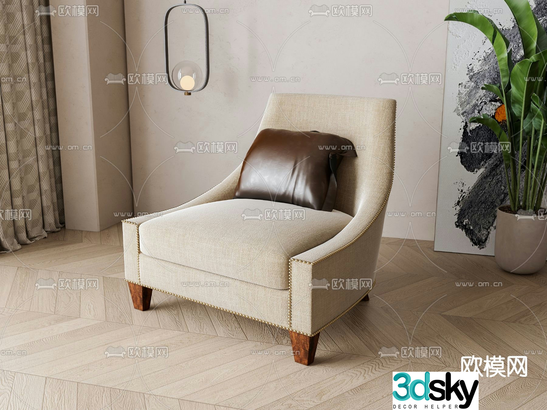 New Chinese style single sofa 3d model