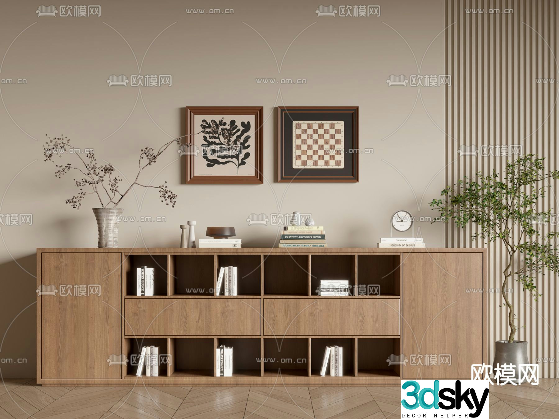 Wabi-sabi bookcase low cabinet 3d model