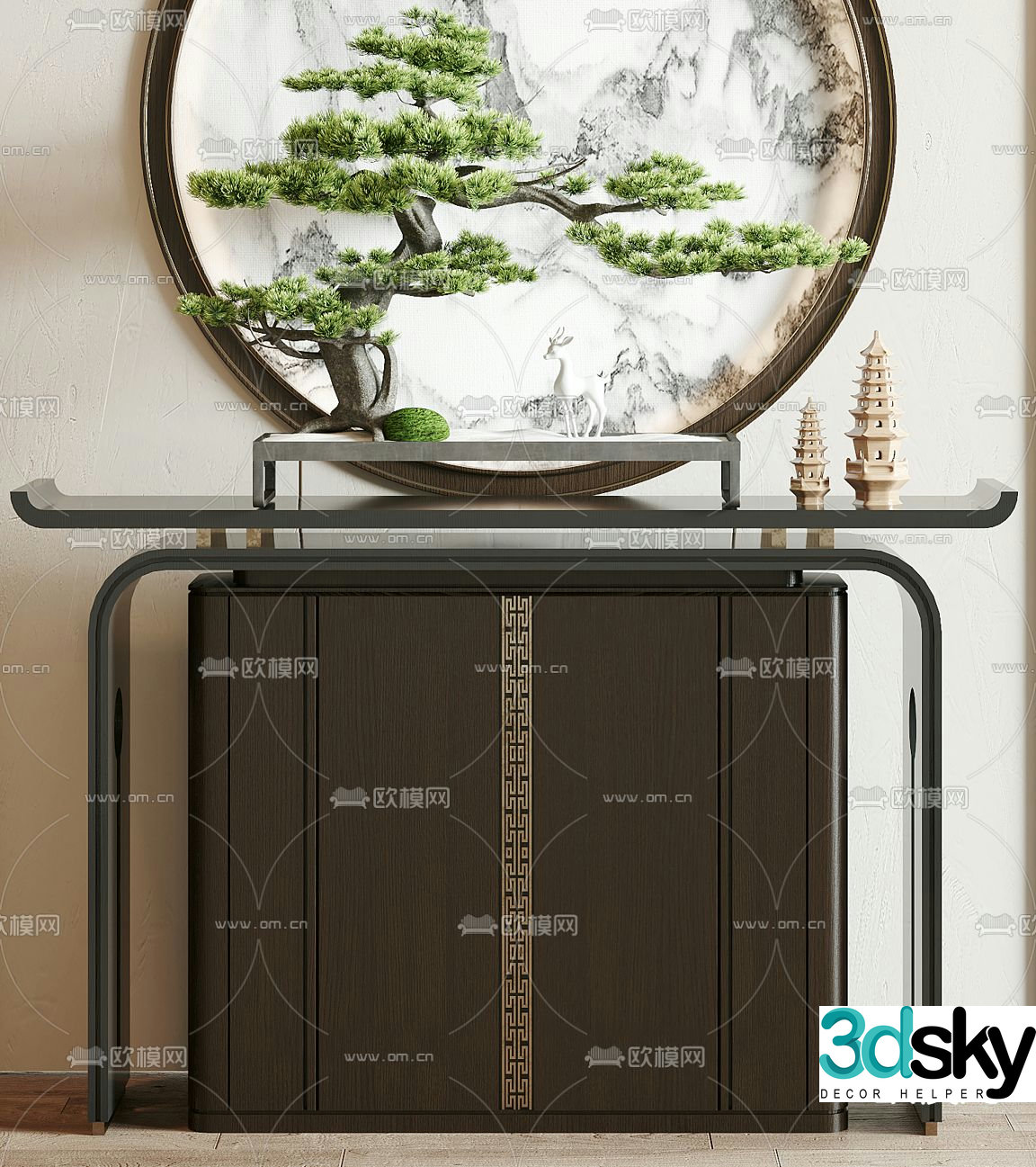 New Chinese style entrance cabinet 3D model
