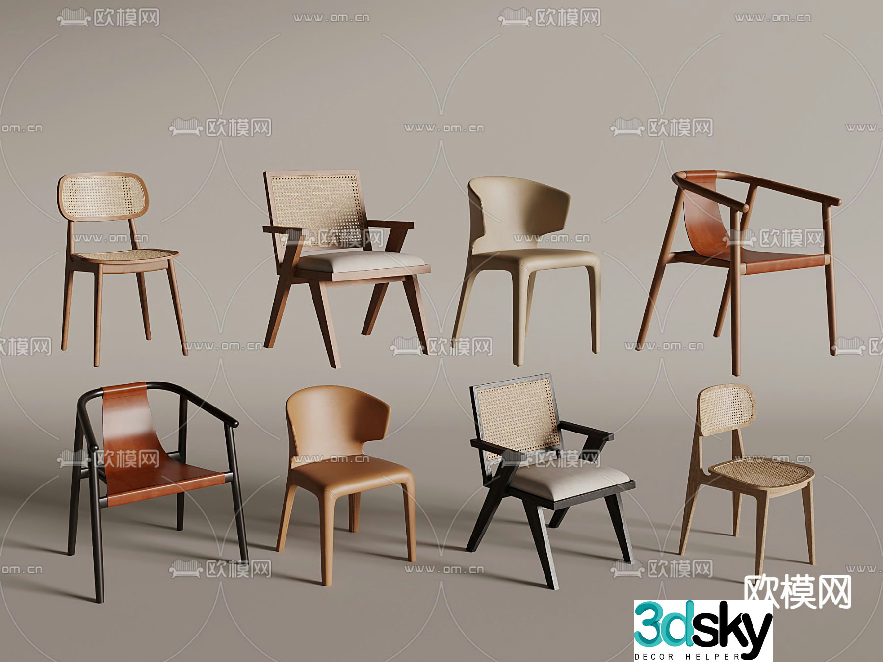 Medieval style chair rattan dining chair 3d model