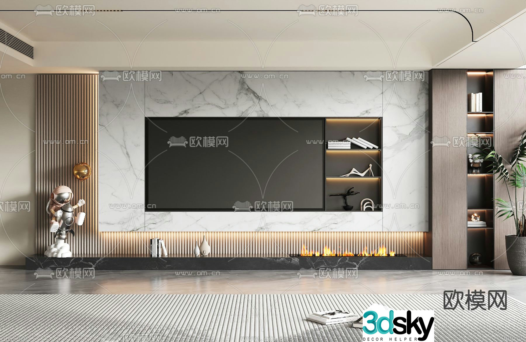 Modern TV background wall Living room background wall 3d model