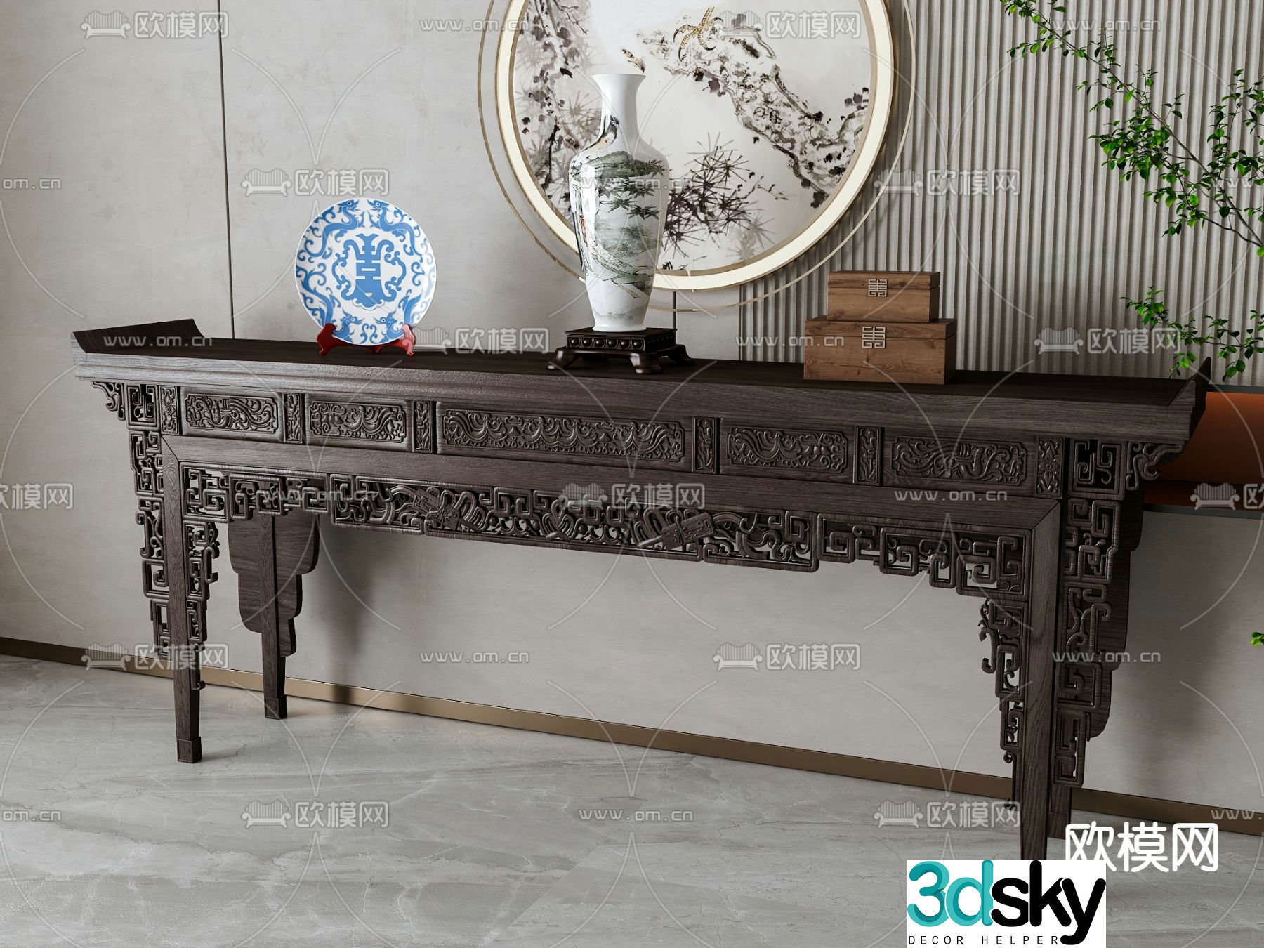 New Chinese style end-of-view 3D model
