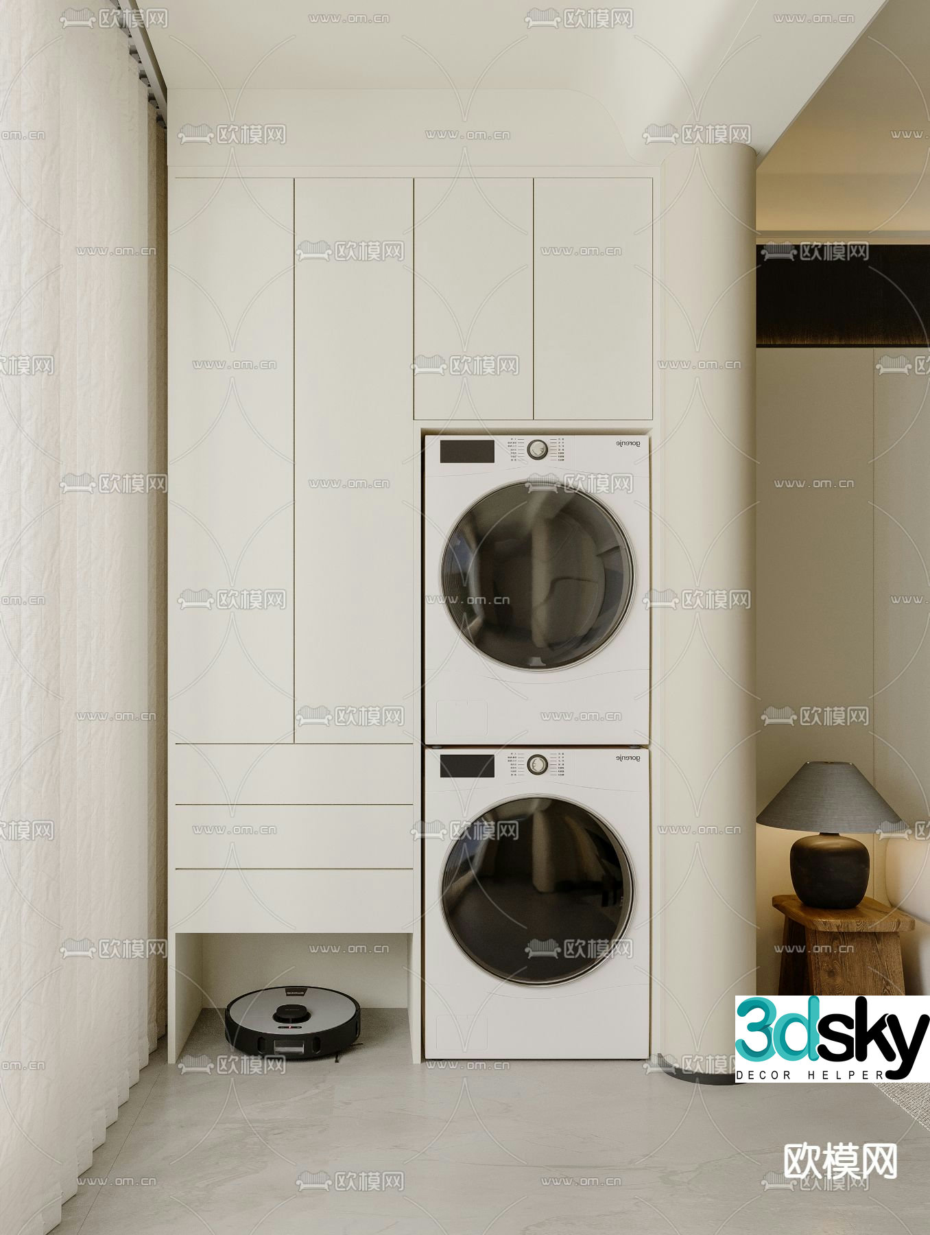 Modern balcony cabinet washing machine cabinet 3d model