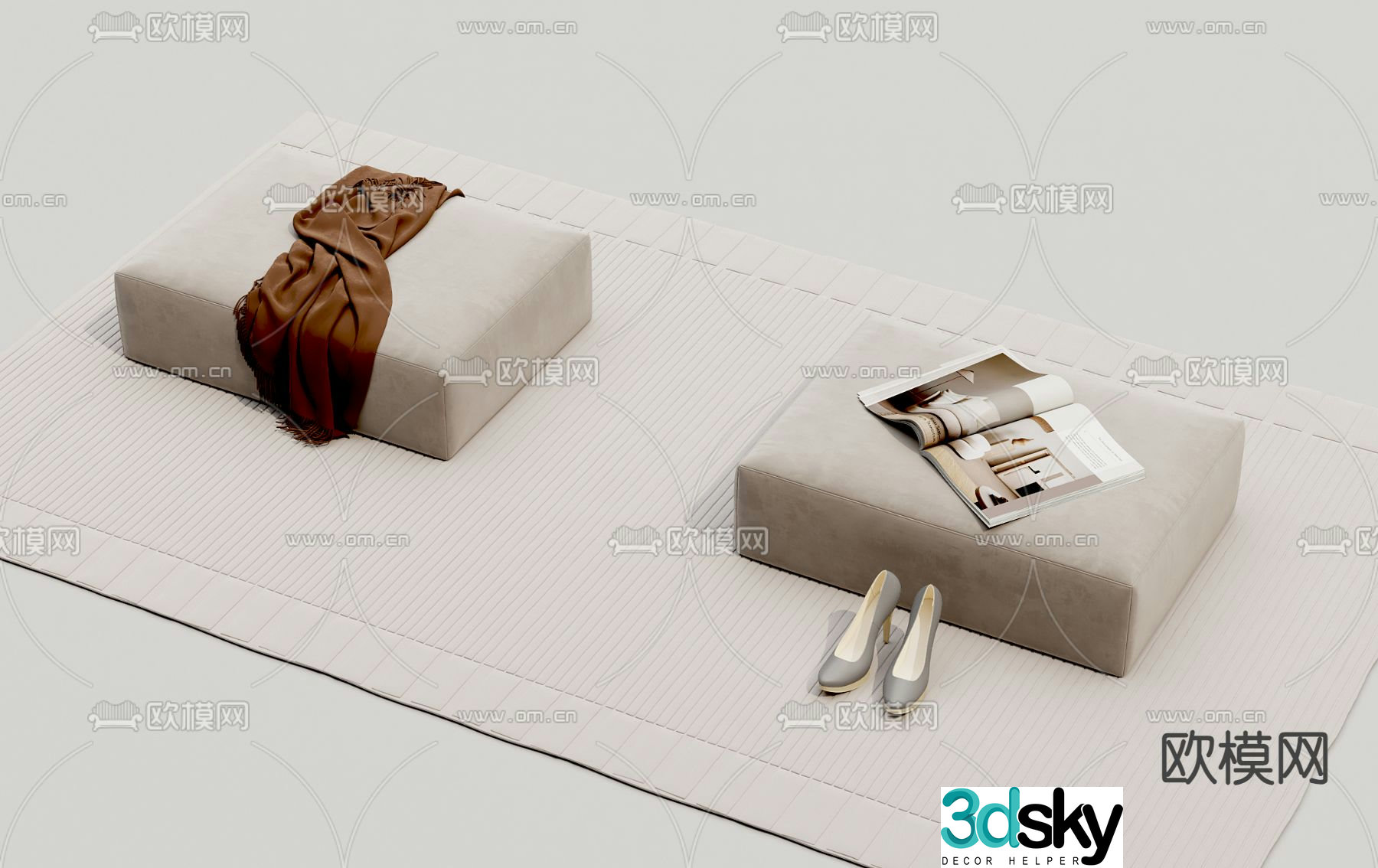 Stool Sofa Stool Soft Stool Shoe Changing Stool 3D Model
