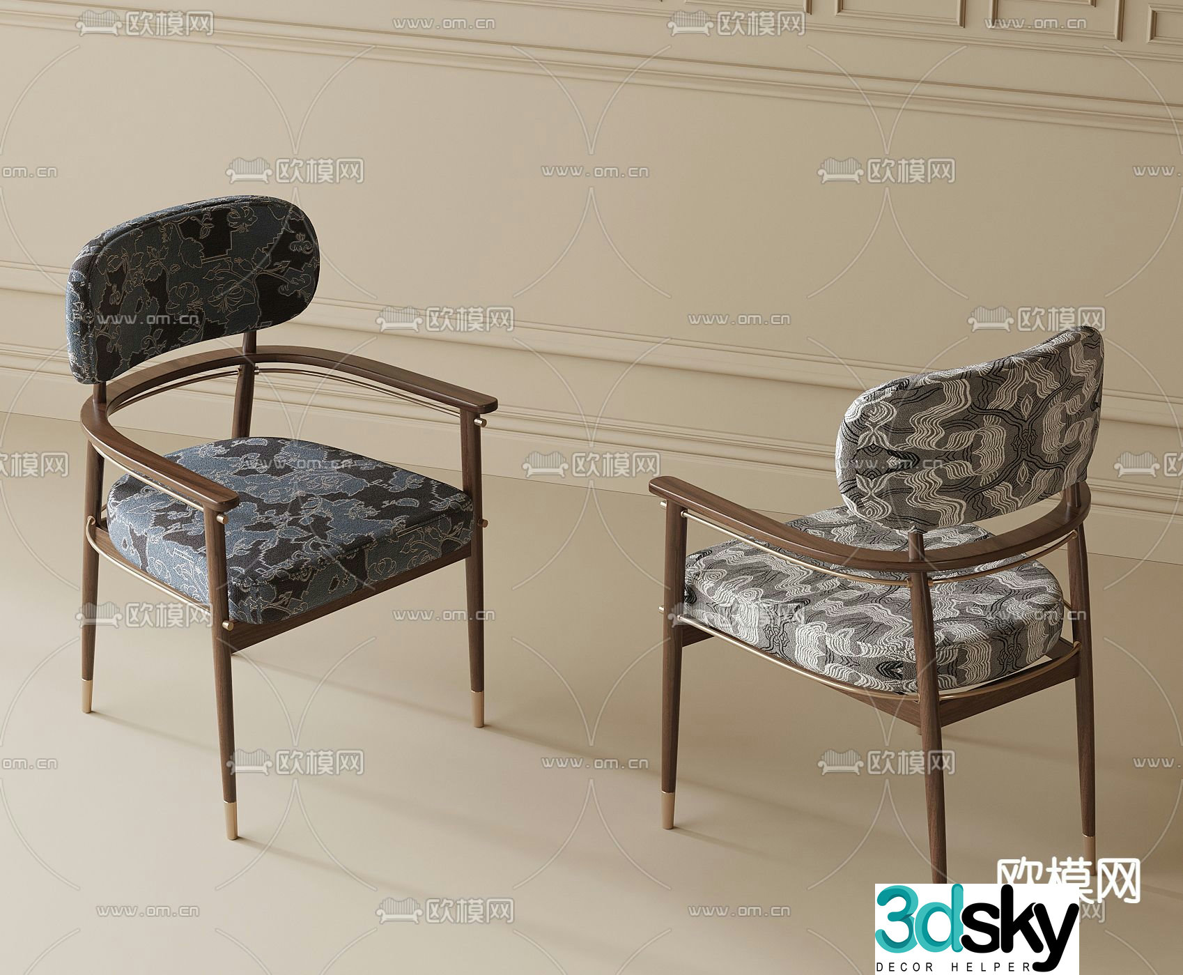 New Chinese dining chair single chair 3d model
