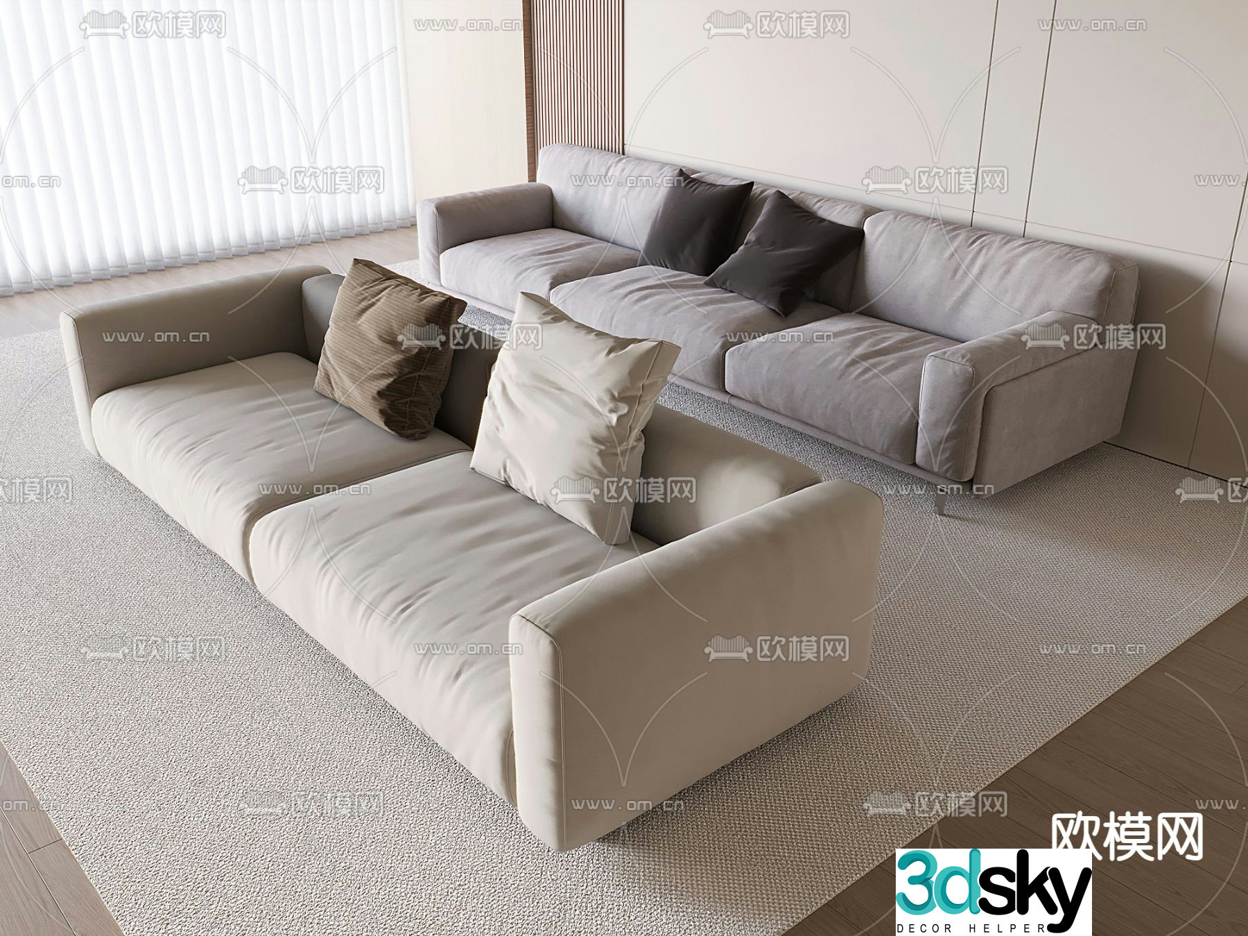 Double sofa three person sofa 3d model