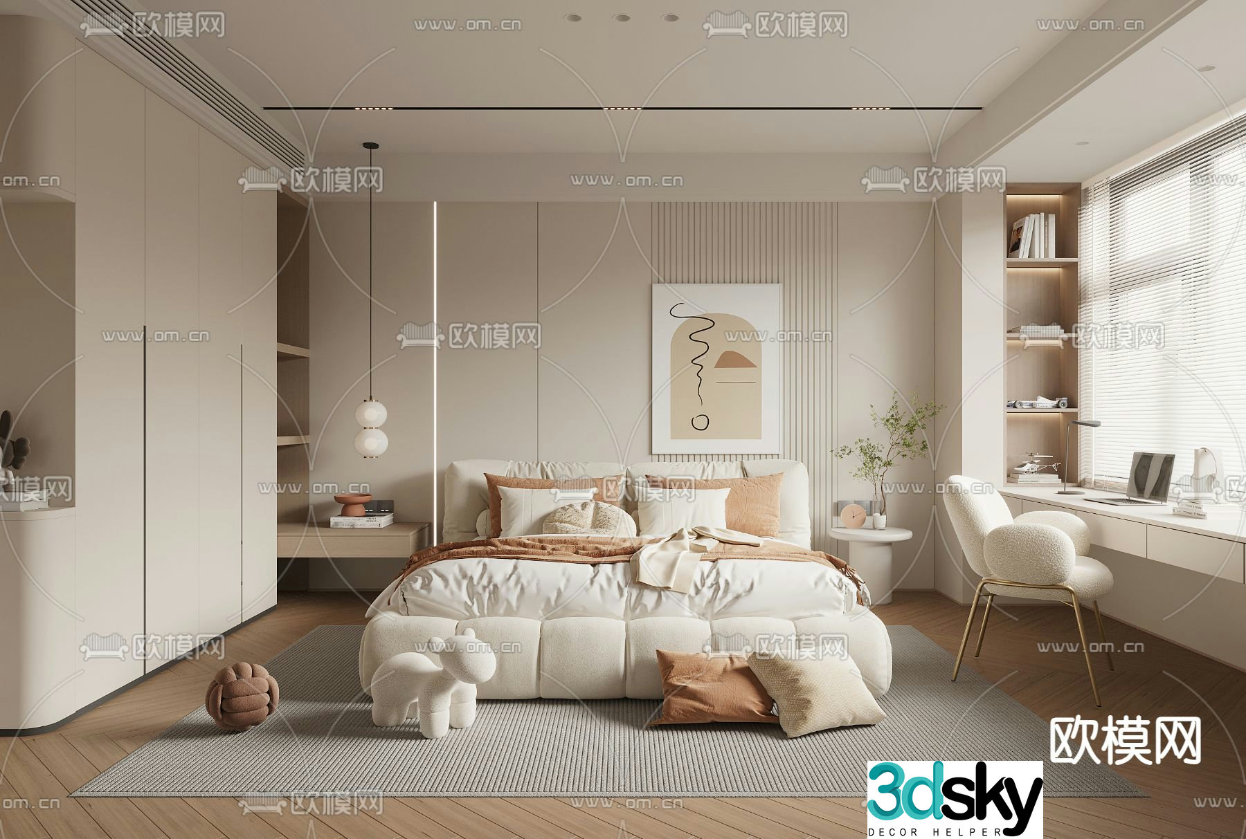 Creamy Bedroom Master Bedroom Master Room 3D Model