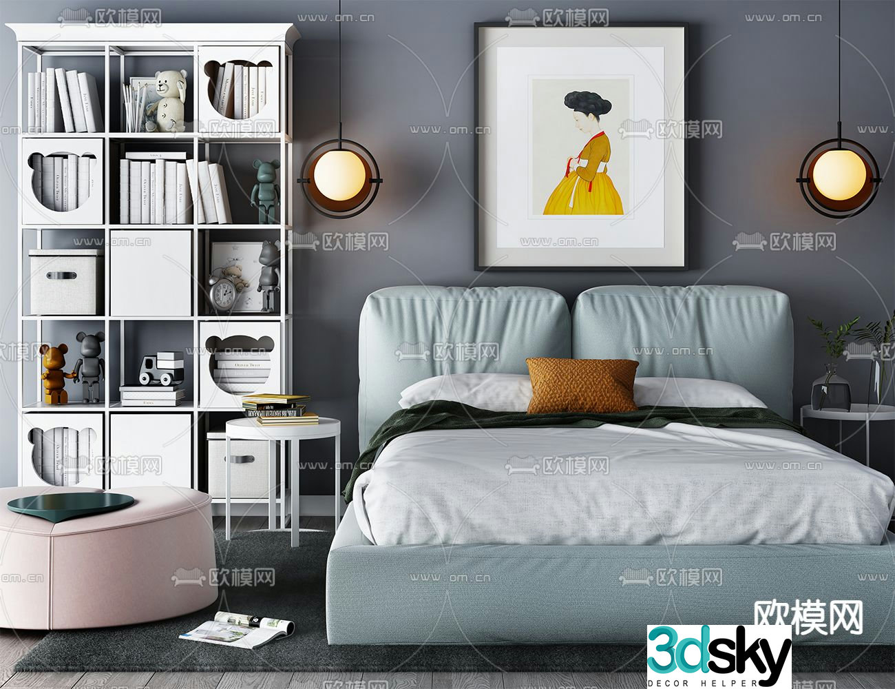 Modern double bed 3d model