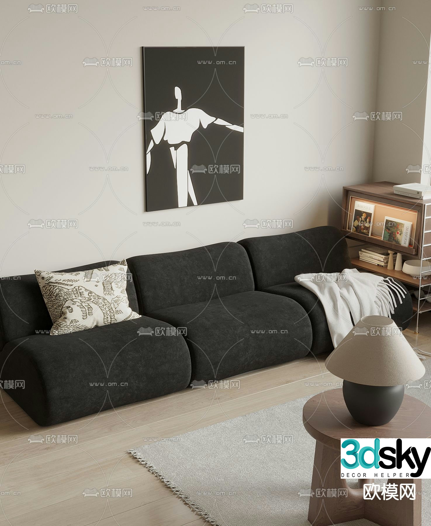 Medieval style three-person sofa 3D model