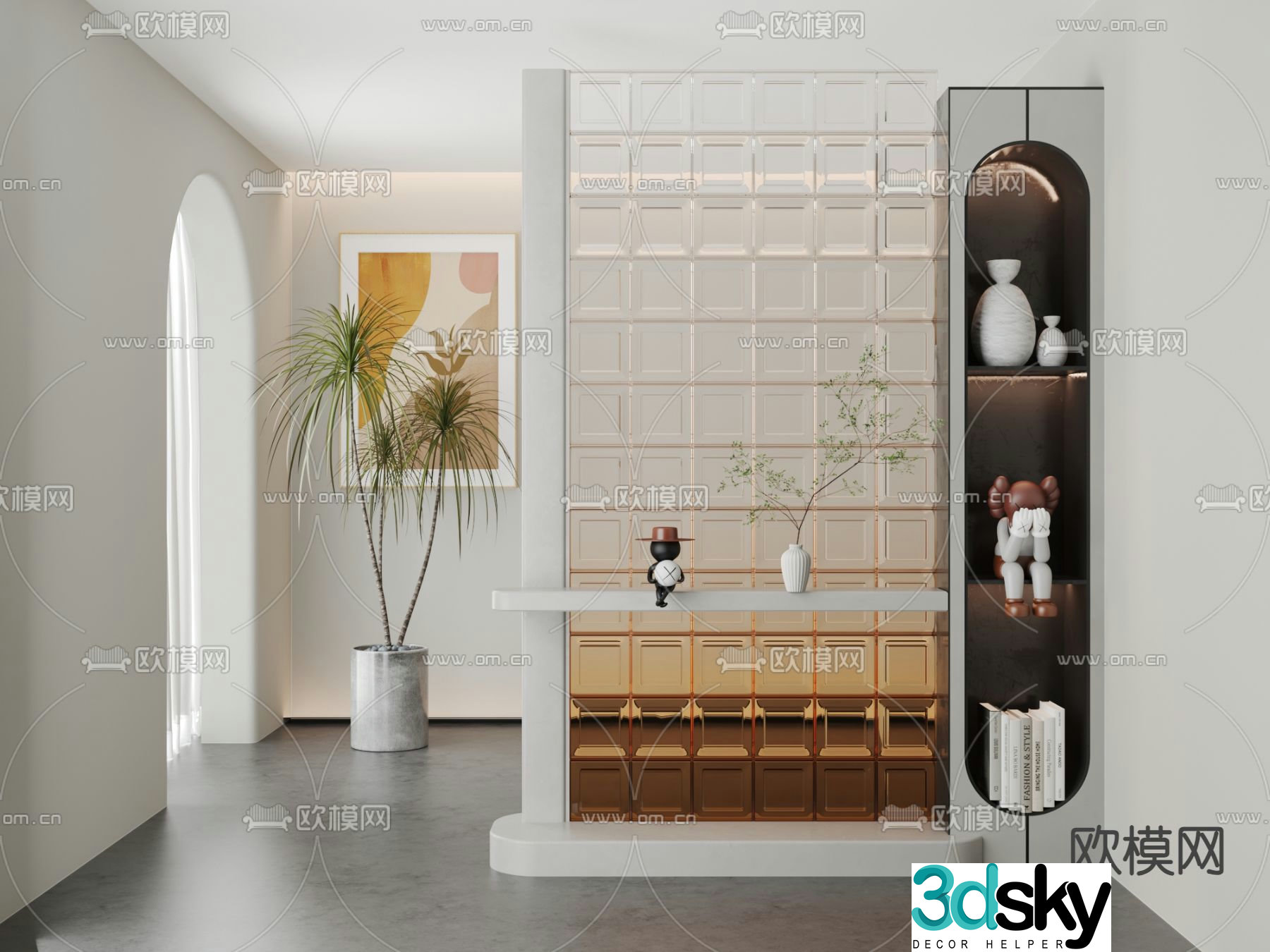 Glass brick partition entrance partition 3D model