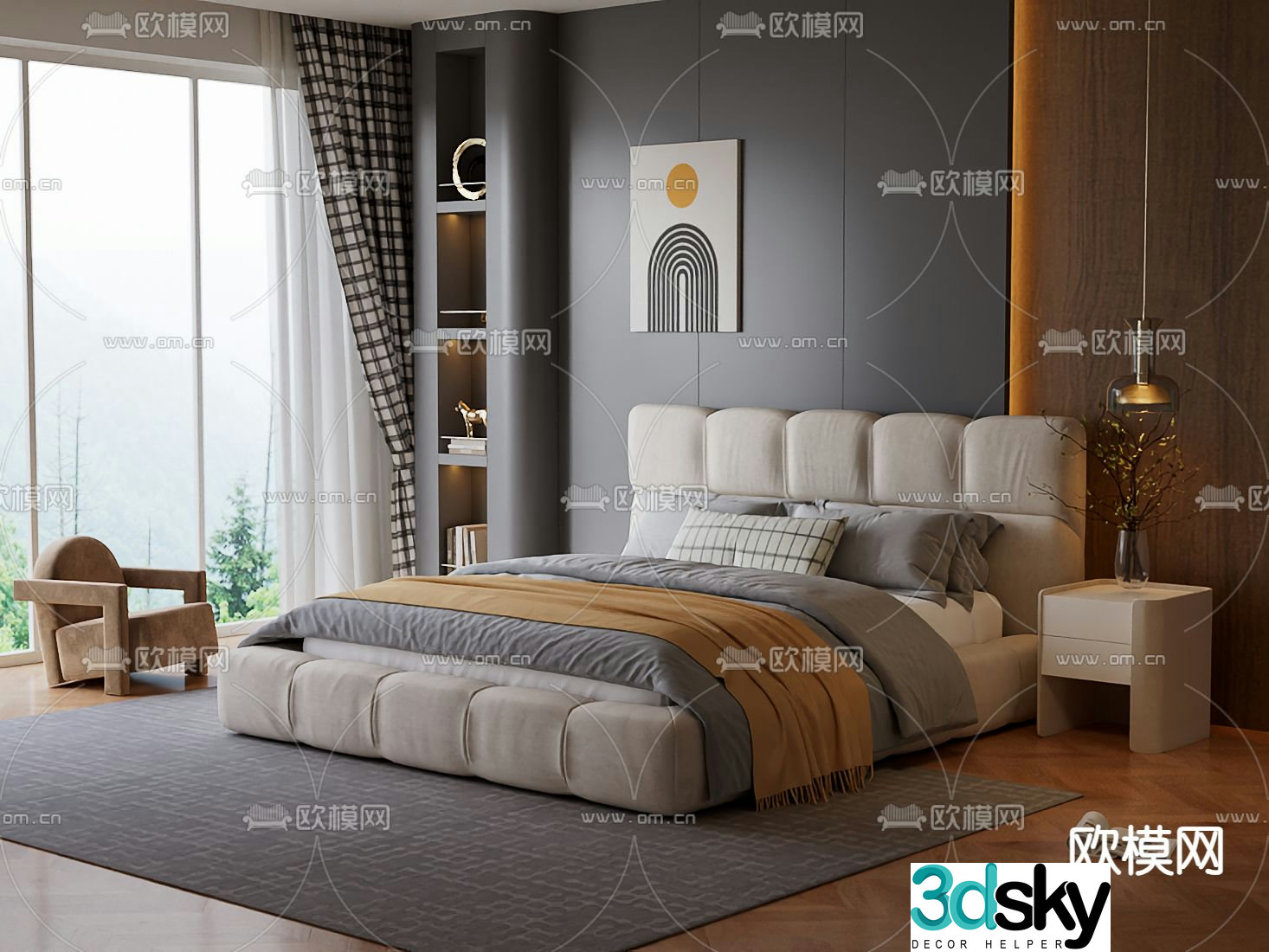 Modern double bed 3d model