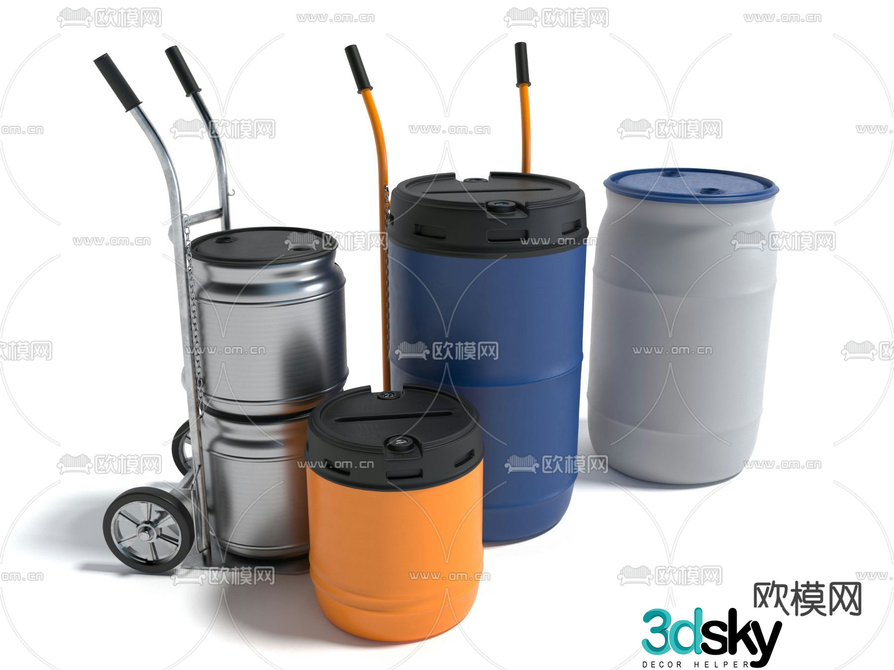 Cart, sealed bucket, iron bucket, plastic bucket, industrial equipment 3D model