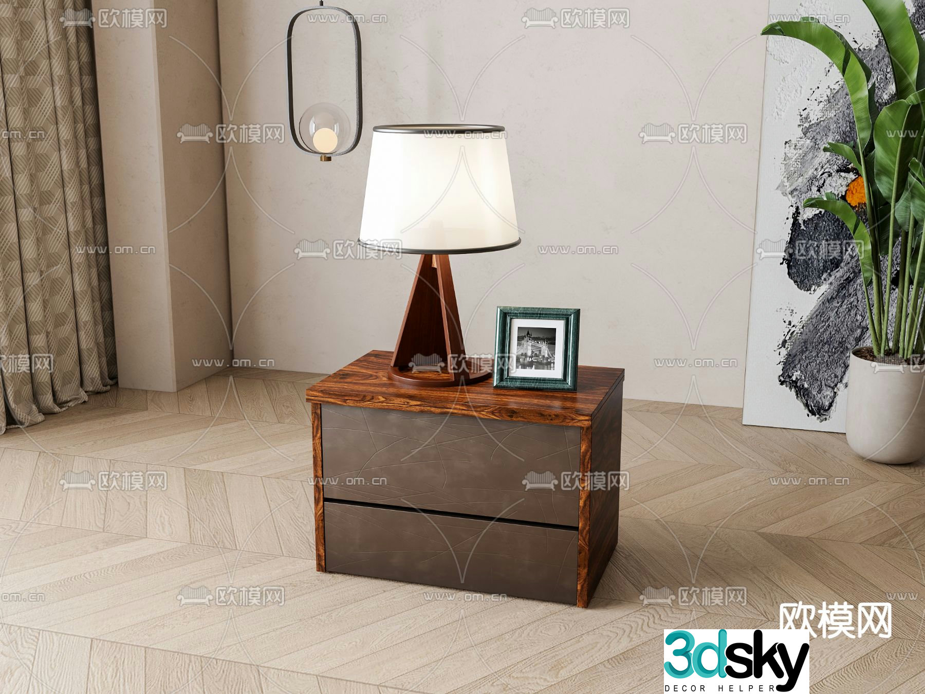 New Chinese style bedside table 3d model