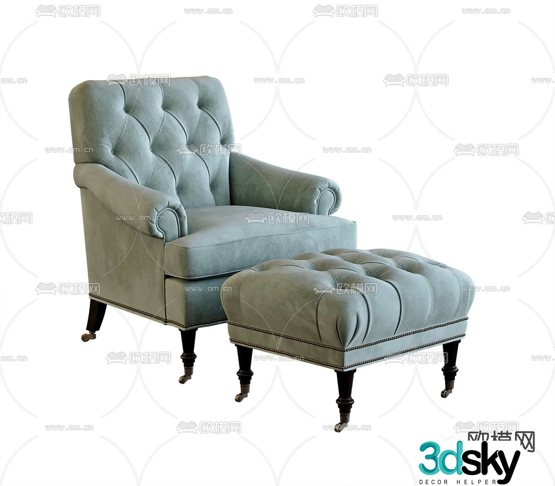 American sofa chair leisure chair footrest 3d model