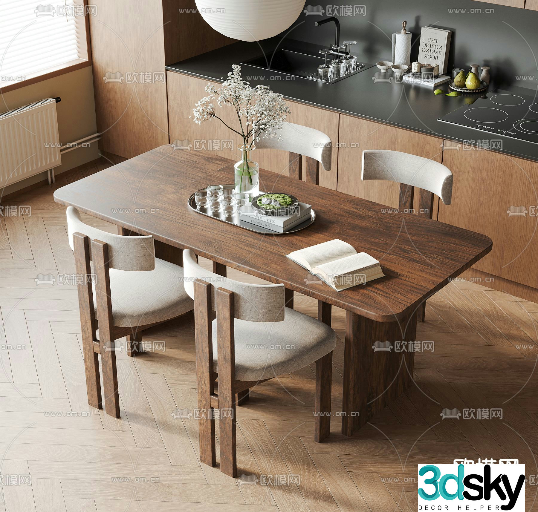 Medieval style dining table and chairs bar dining table 3D model