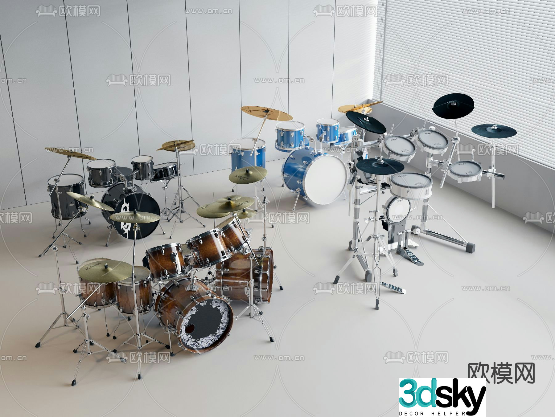 Modern musical instrument drum set 3d model
