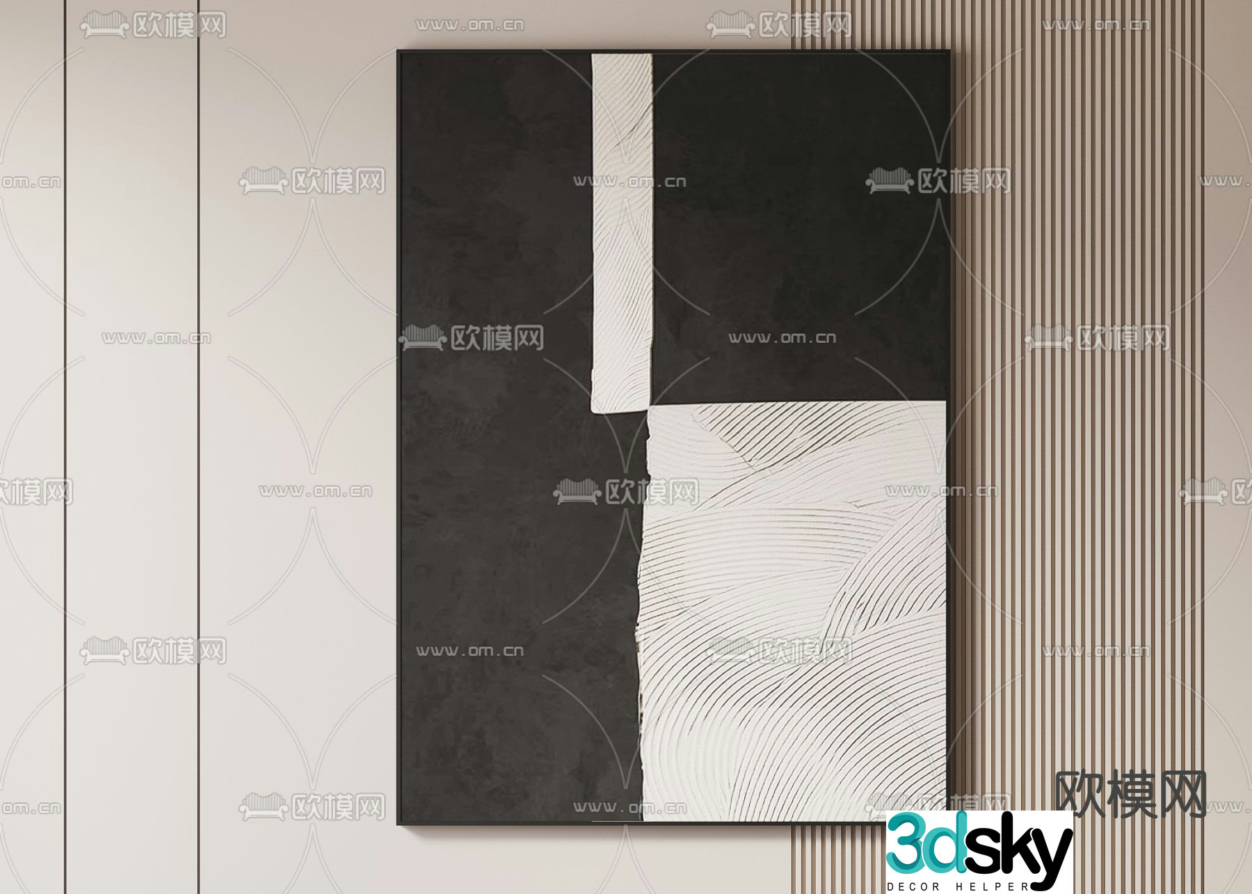 Black white and gray decorative painting texture painting hanging painting 3d model