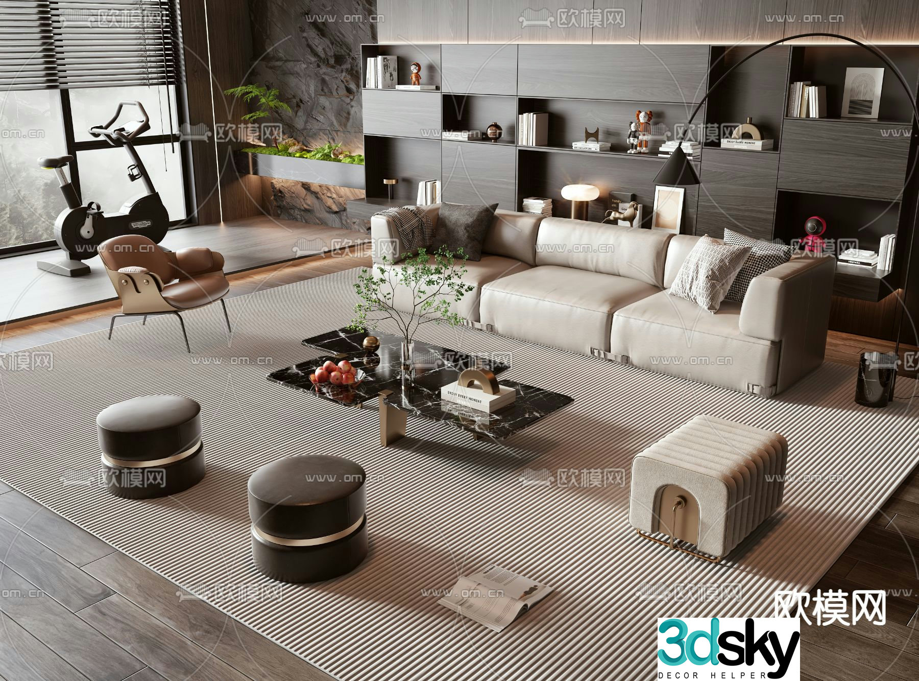 Modern modular sofa leather sofa 3d model