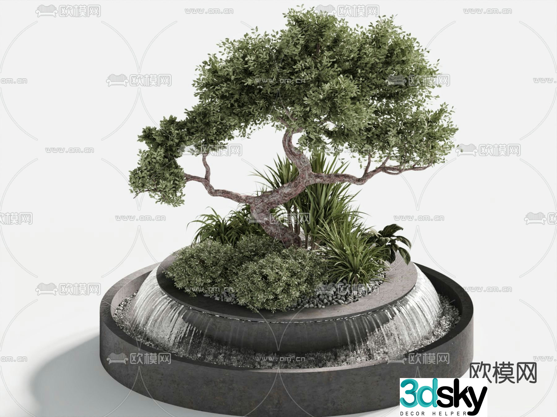 Tree Pond Fountain Sketch 3D Model