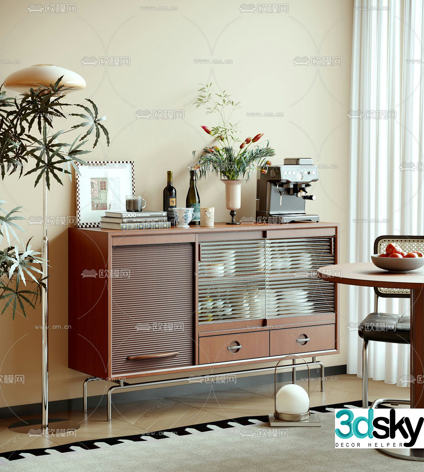 Medieval style sideboard storage cabinet decorative cabinet 3D model