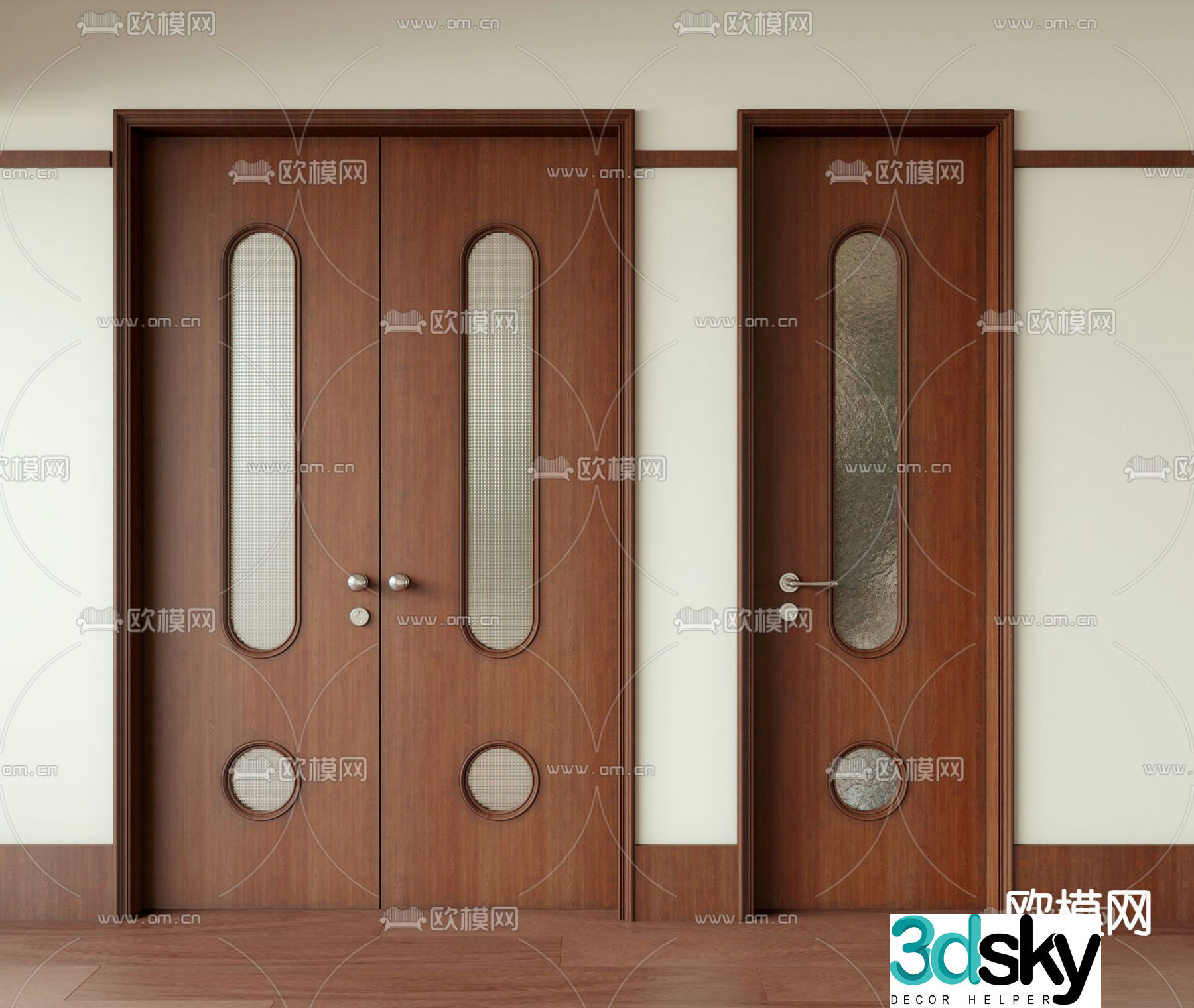 Medium style double-opening door single-opening 3D model