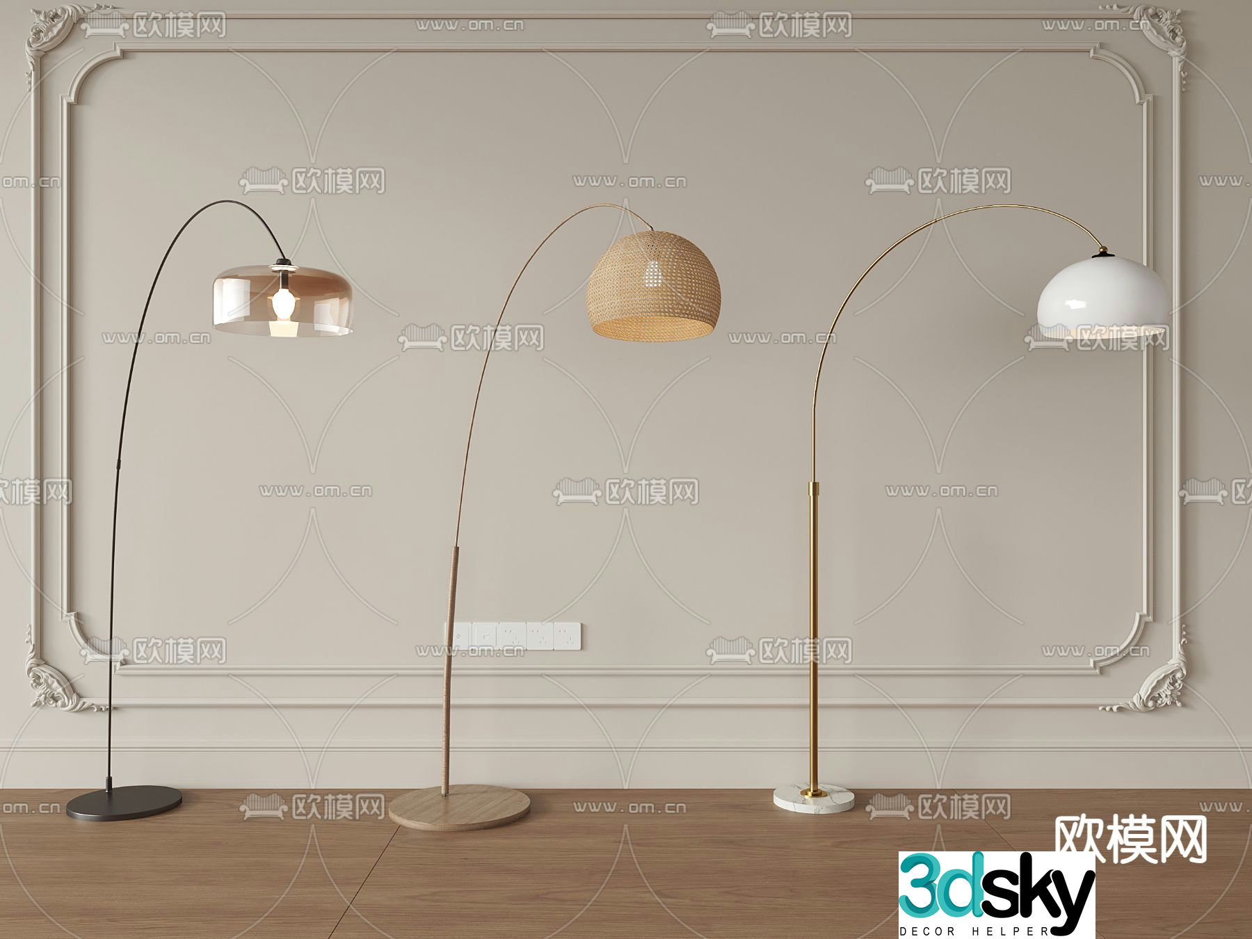 Creamy wind floor lamp Metal floor lamp 3d model