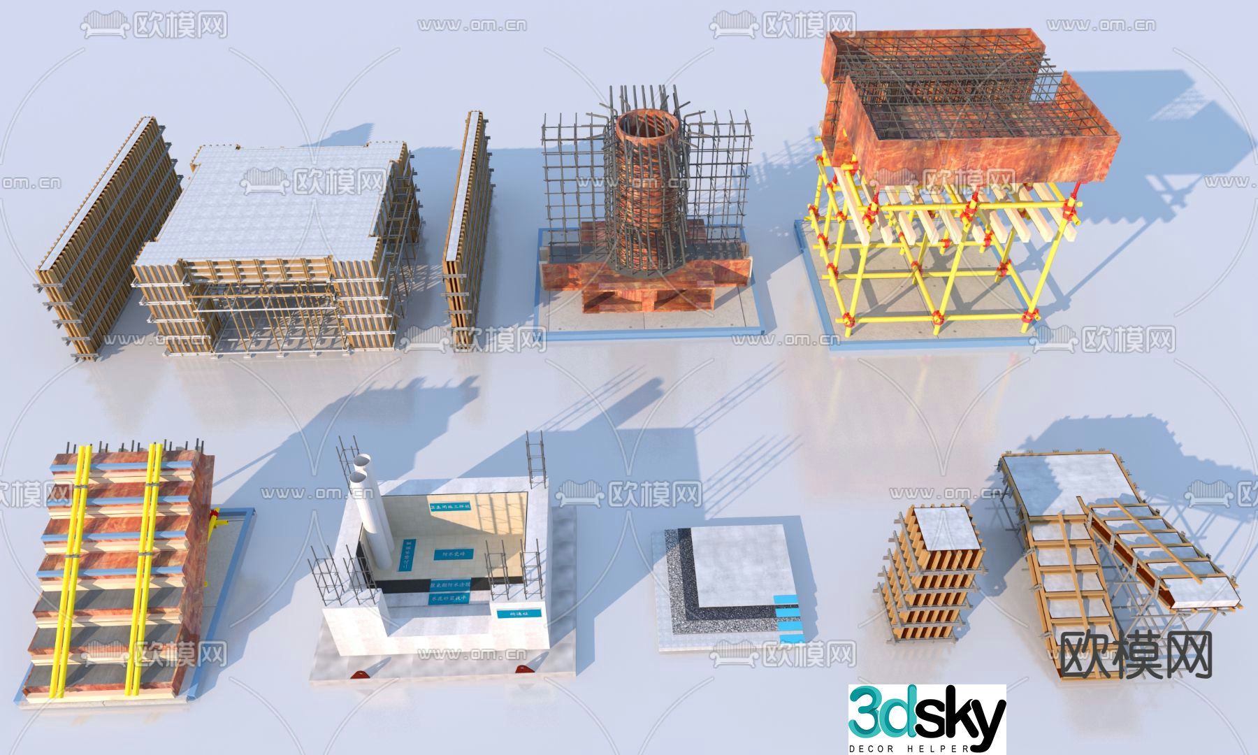 Construction site facilities, construction samples, scaffolding 3D model