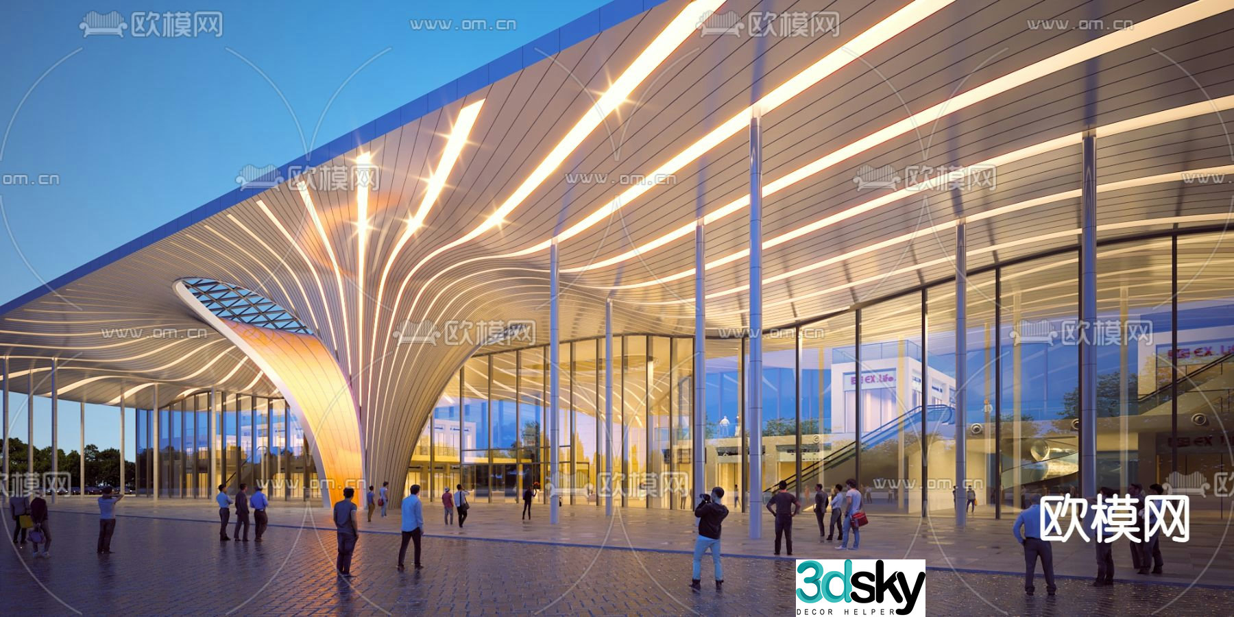 Modern leisure square building 3d model