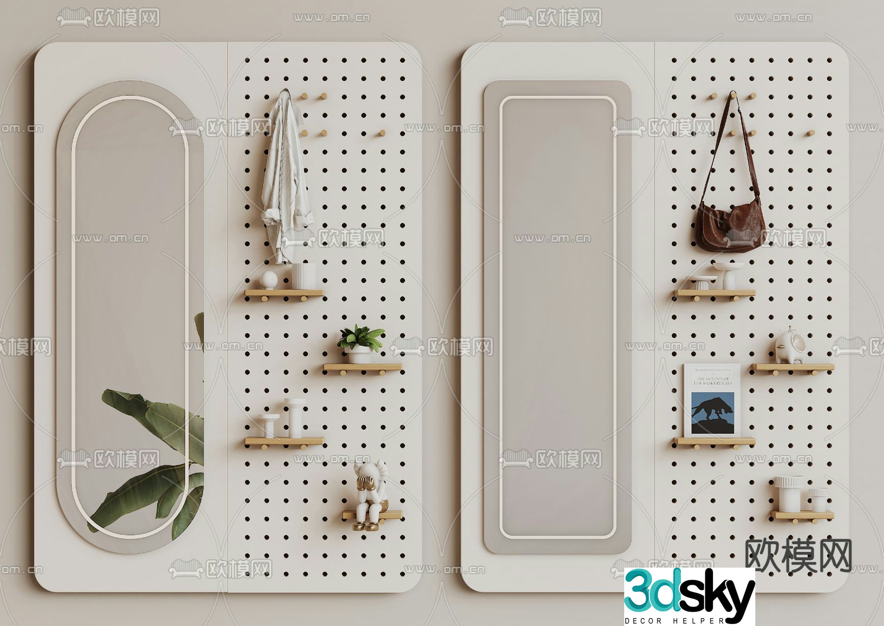 Wall coat mirror hole board 3D model