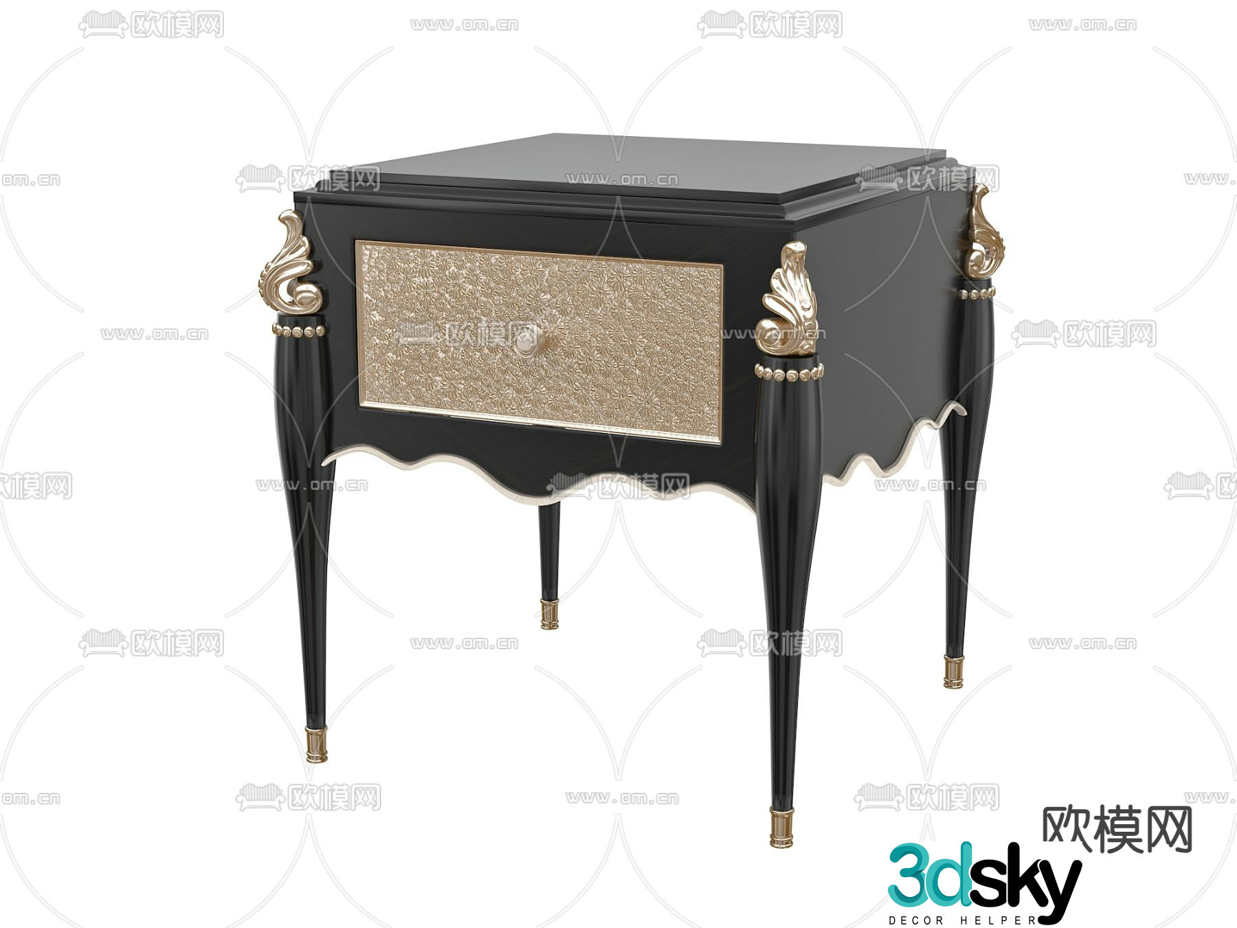 Simple European bedside table 3d model