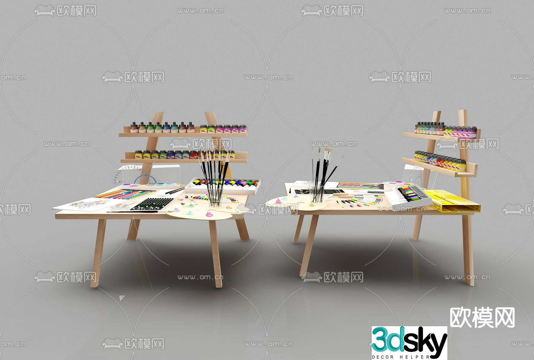 Painting tools, drawing board, paint 3d model