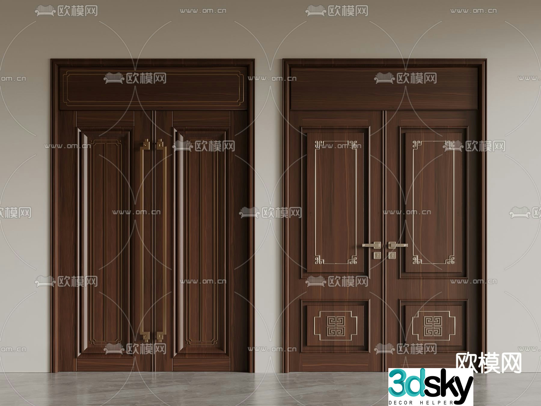 New Chinese style double-opening door entrance door 3D model